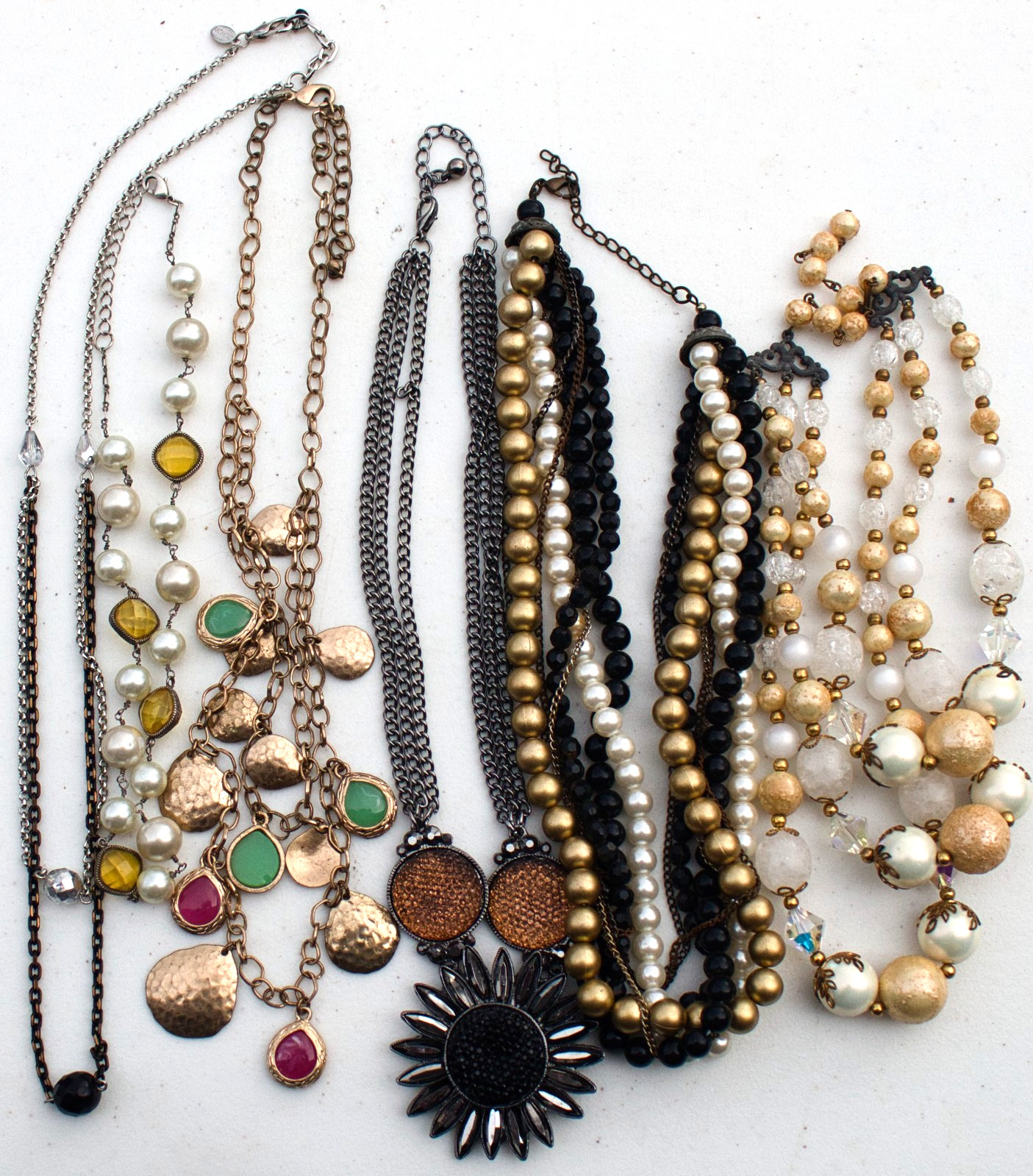 Vintage to Now Lot of 6 Mostly Black Gold & White Bead necklaces – 1 signed