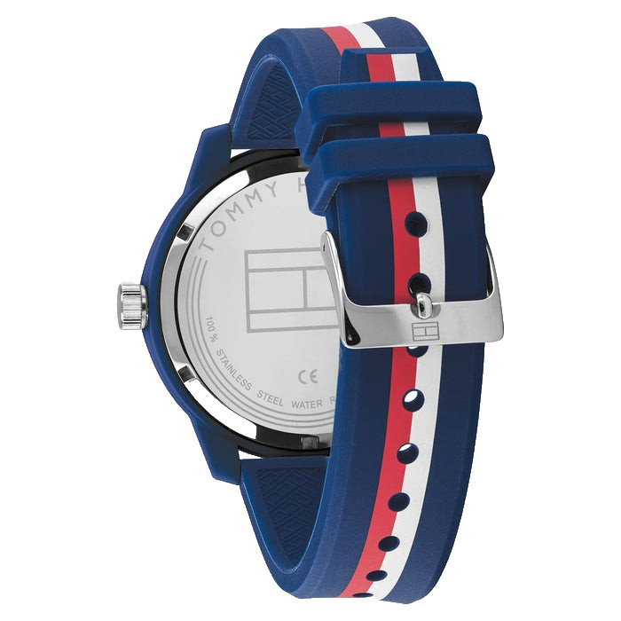 TOMMY HILFIGER DENIM 1791746 BLUE DIAL MULTICOLOR SILICONE STRAP 44MM MENS WATCH