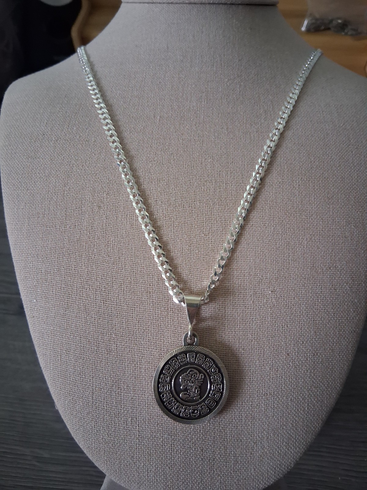 cadena y calendario maya plata 925 plata real