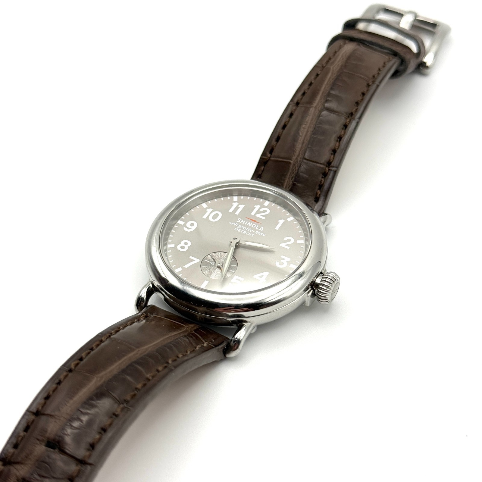 Shinola The Runwell Argonite 1069 Watch with Alligator Band *WORKS*