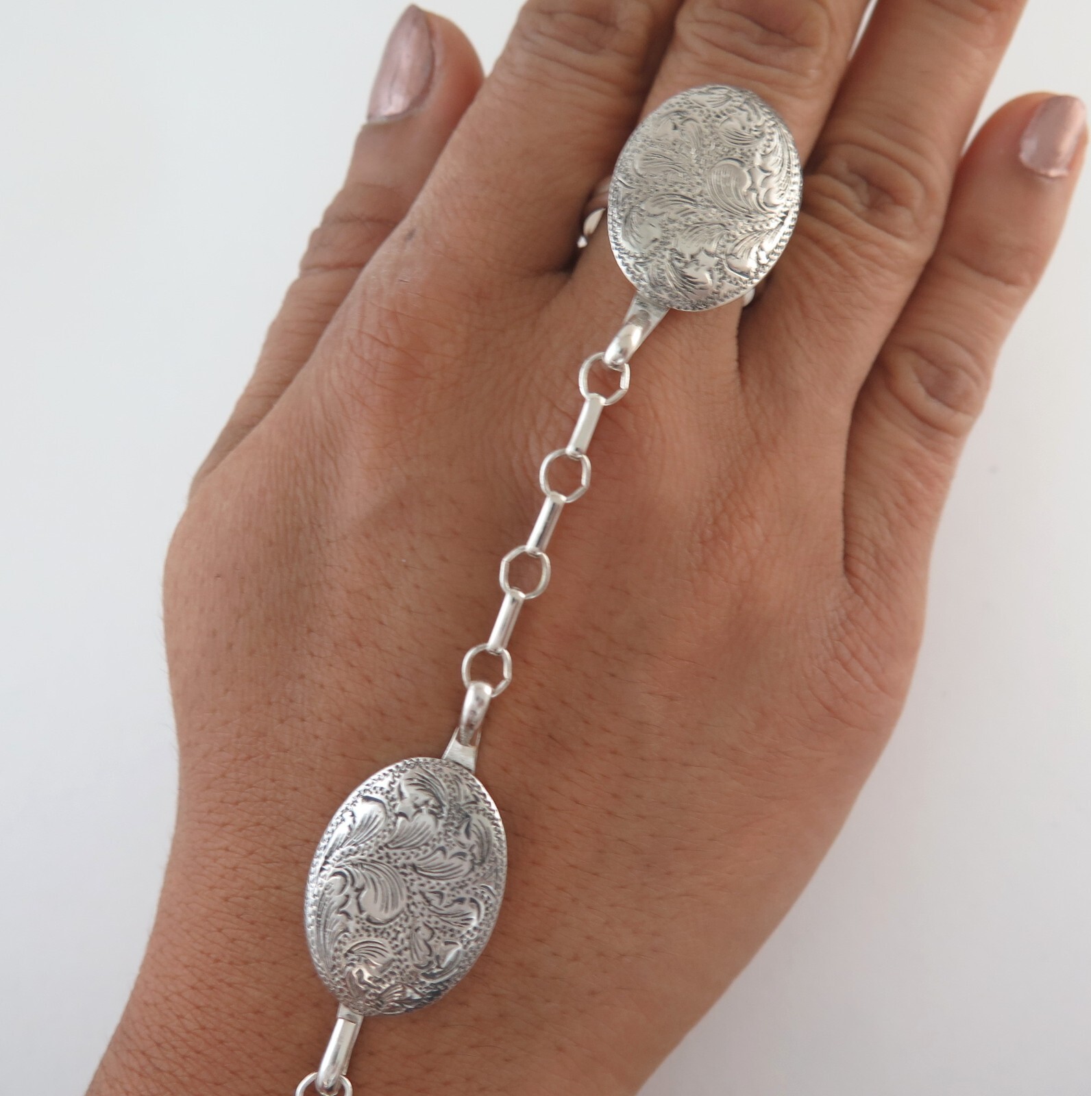 Unique Sterling Silver Ornate Engraved Southwestern Slave Bracelet Ring Size 9