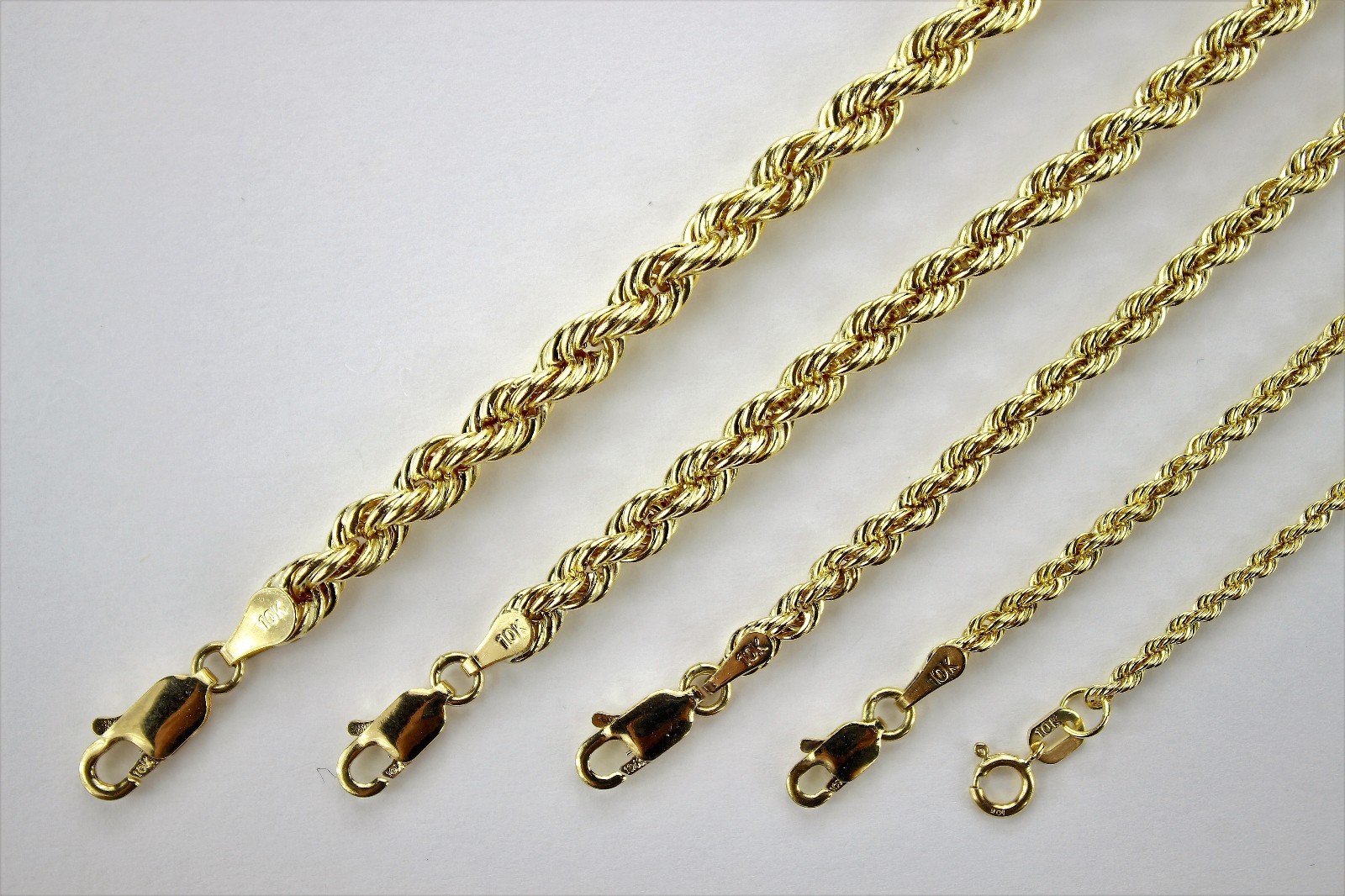 10K Yellow Gold Hollow Rope Twist Chain Necklace Bracelet 2mm-7mm 7″~9″ 16″~30″