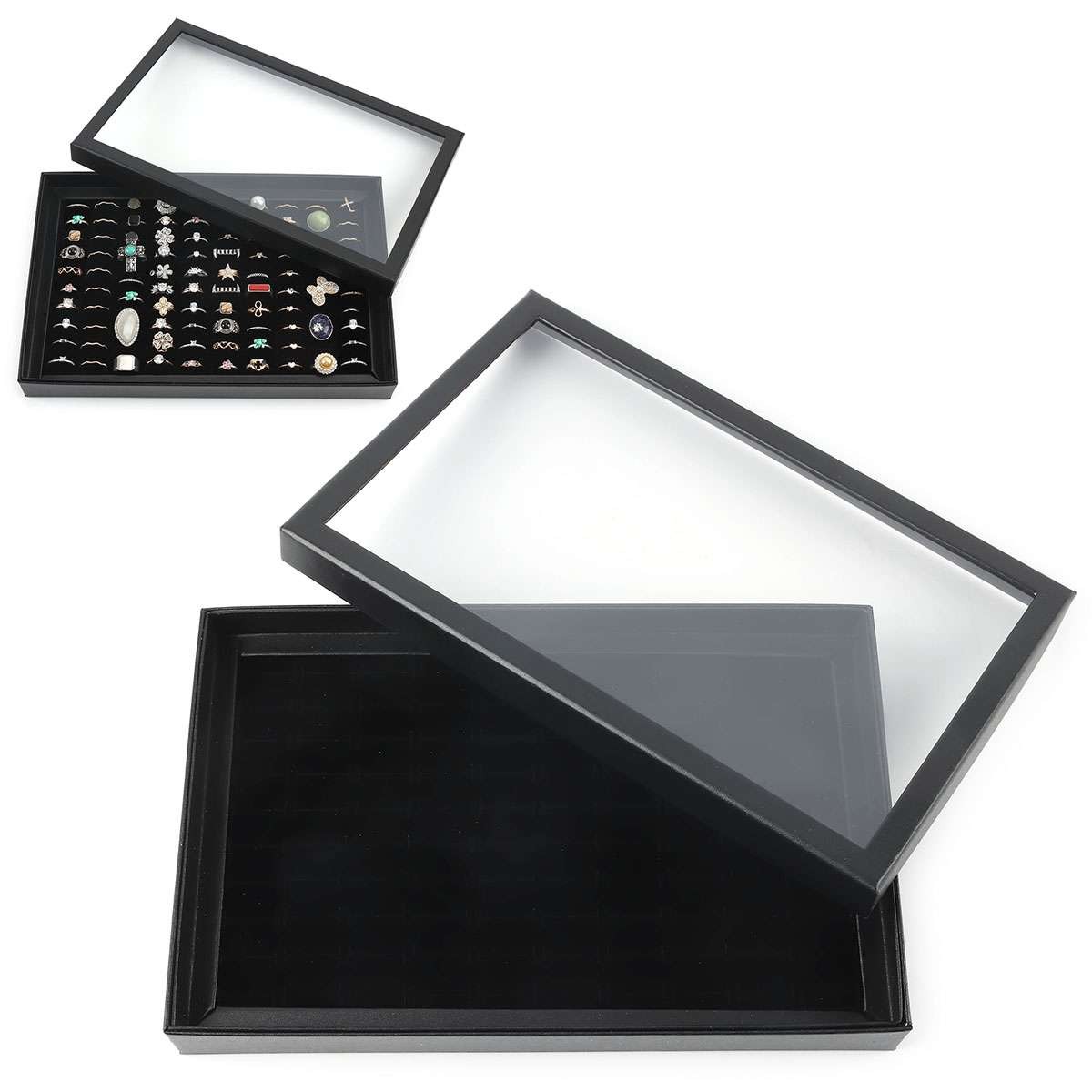 2Pc 100Slots Jewelry Ring Display Organizer Case Tray Holder Earring Storage Box