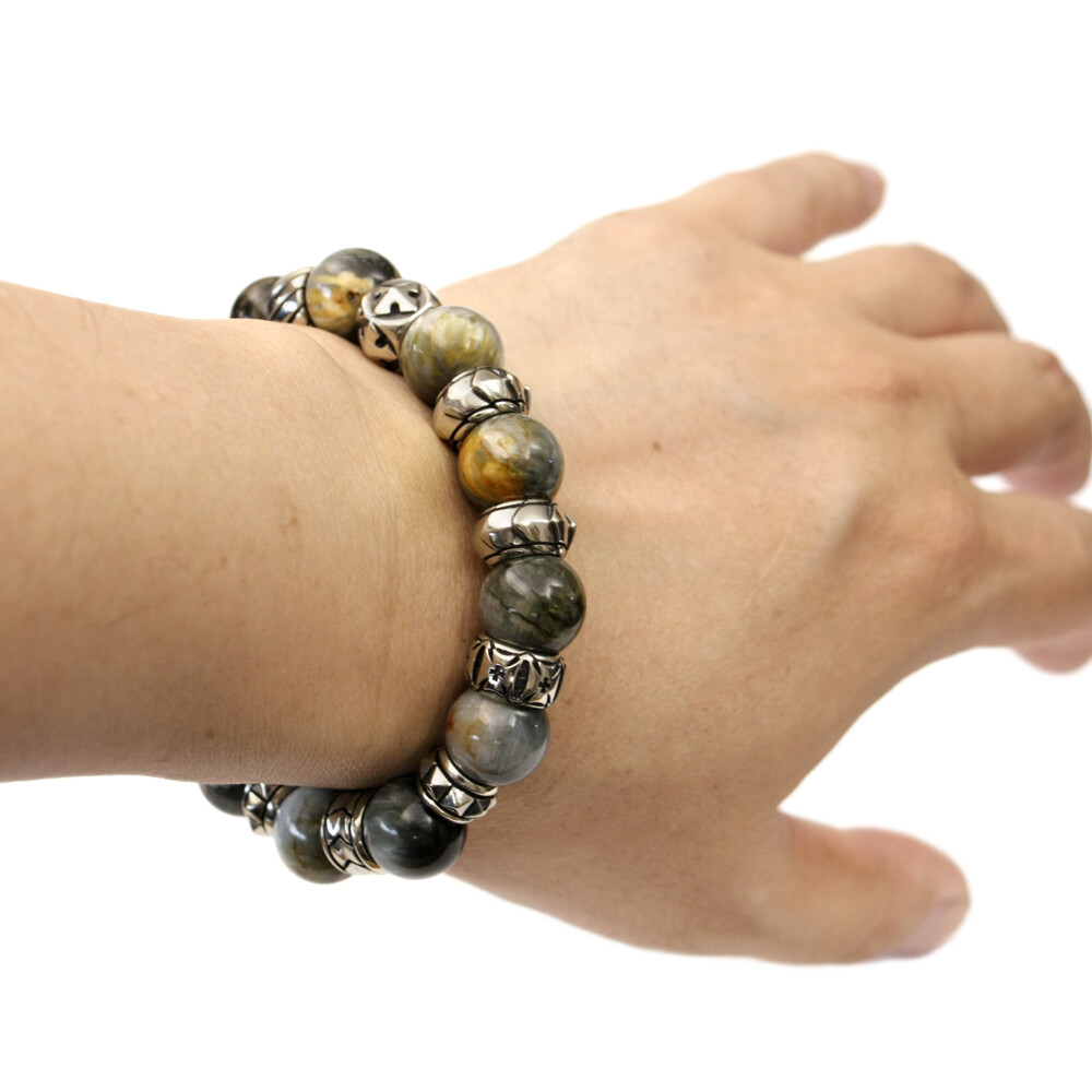 Cupronickel Accessory 12mm Round Beads Hawk eye gem Punk Bracelet CP476D