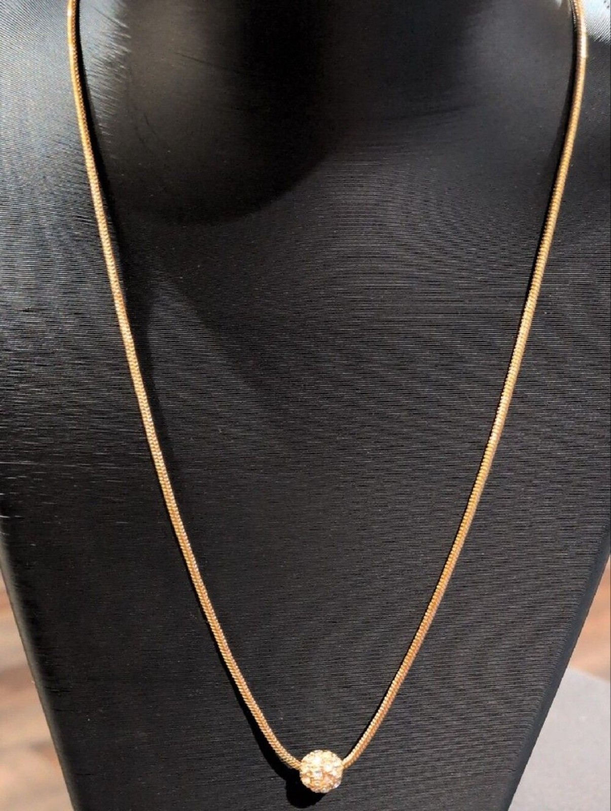 NAPIER Vintage GOLD-TONE SNAKE CHAIN WITH CRYSTAL PAVE BALL PENDANT