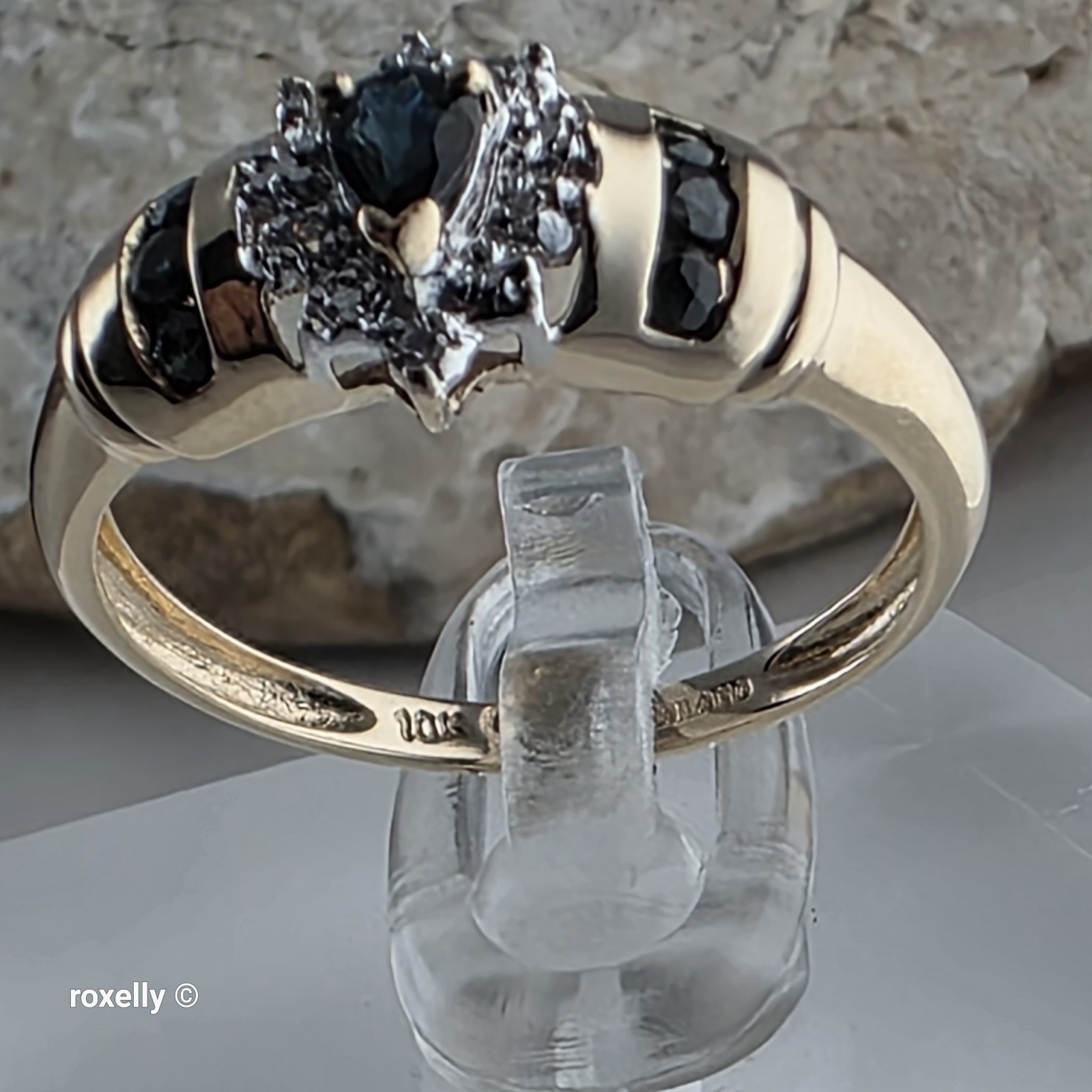 10K Yellow Gold Sapphires and Genuine Diamond Ring Size 7, Solid Gold!