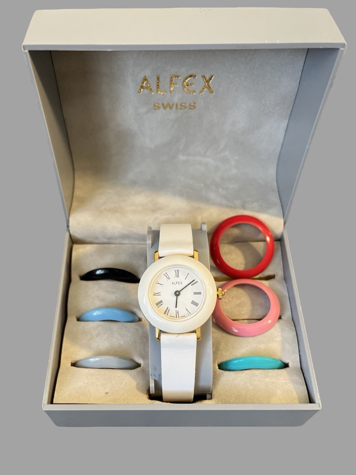 Vintage Alfex Swiss Watch Set with Original Box & Interchangeable Bezels