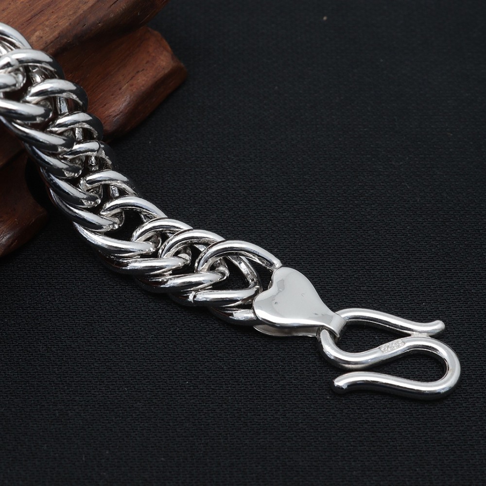 New Pure 925 Sterling Silver Bracelet 12mm Curb Link Chain 8.26inch Men Women