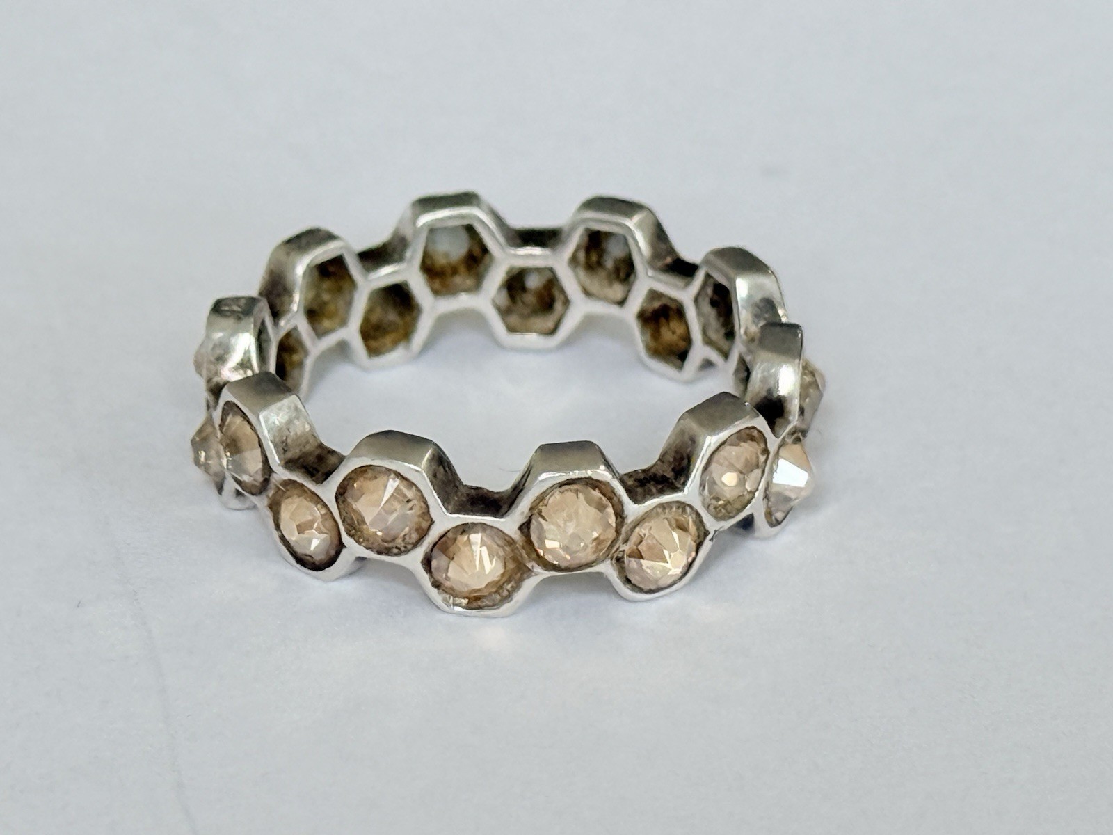 Mignon Faget 925 Sterling Silver Honey Crystal Hive Honeycomb Ring Size 8