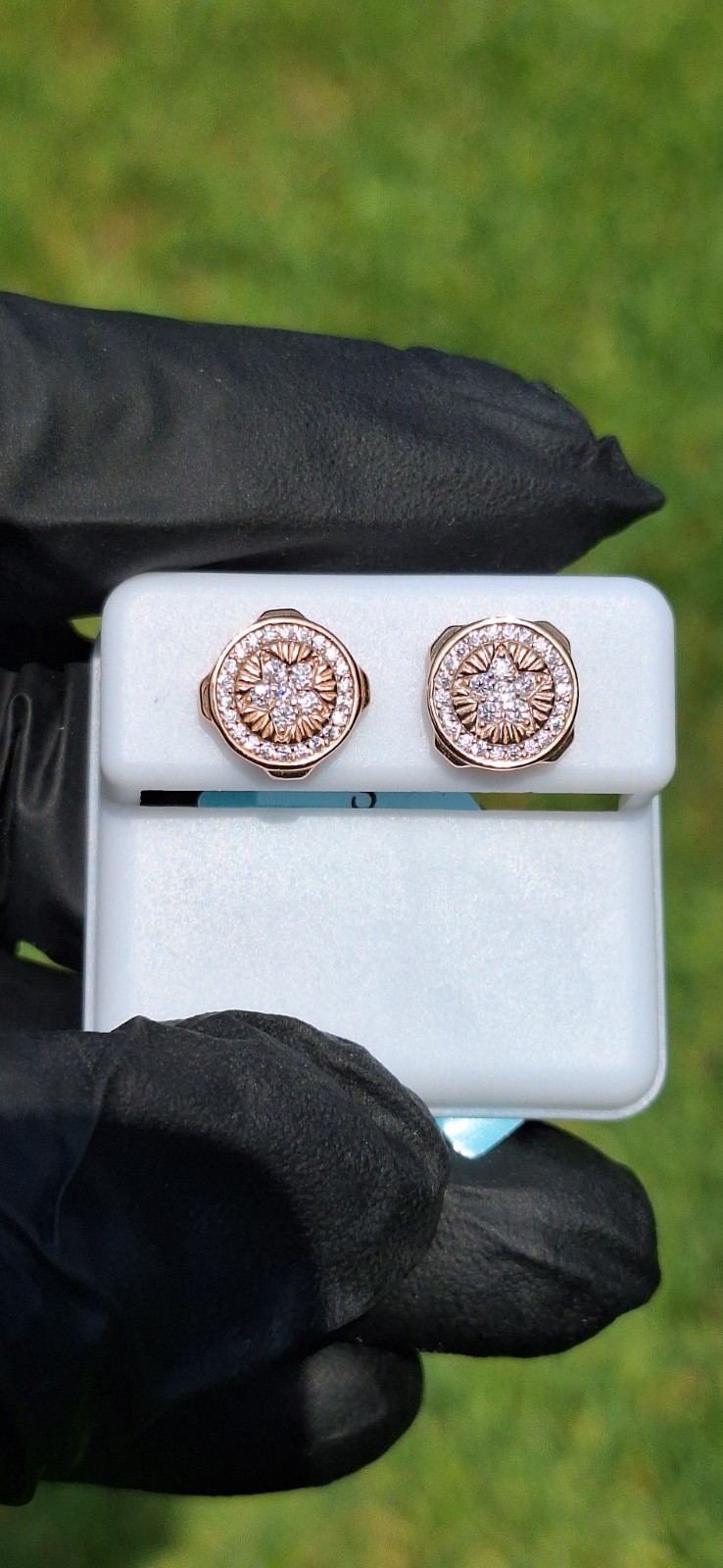 Real Moissanite Stud Earrings 925 Sterling Silver Iced Out Cluster Screwback Men