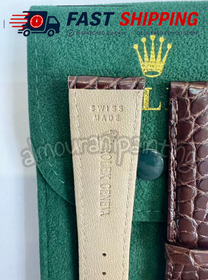 Rolex 19/16mm Brown Crocodile Leather Band + 𝐑𝐎𝐋𝐄𝐗 Silver Crown Buckle NOS