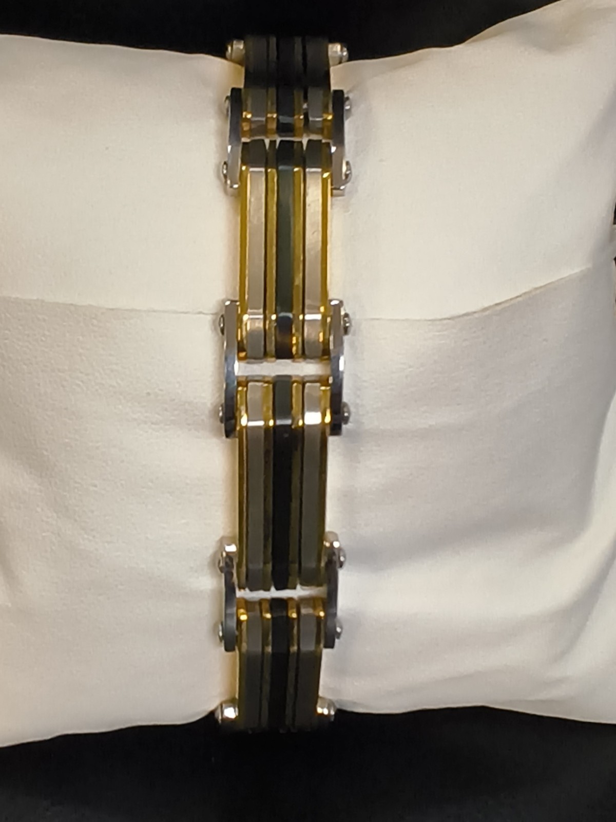 Men’s Stainless Steel Gold Black Silver Link Bracelet 8.5″ Fold Over…