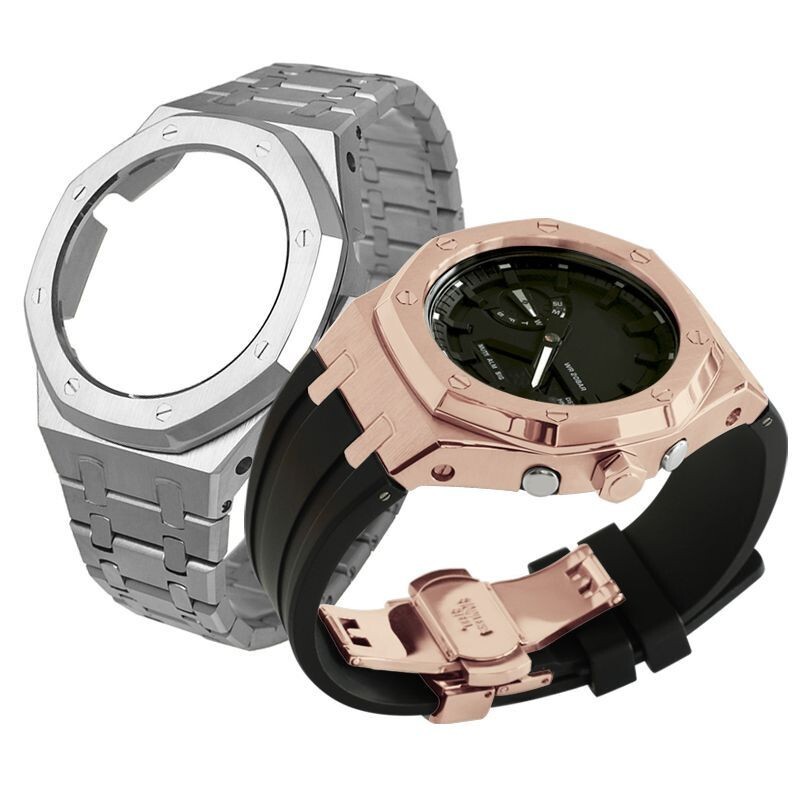 For G-Shock GA2100 GA2110 CasiOak Mod Kit 5th Gen Steel Bezel Case Rubber Strap