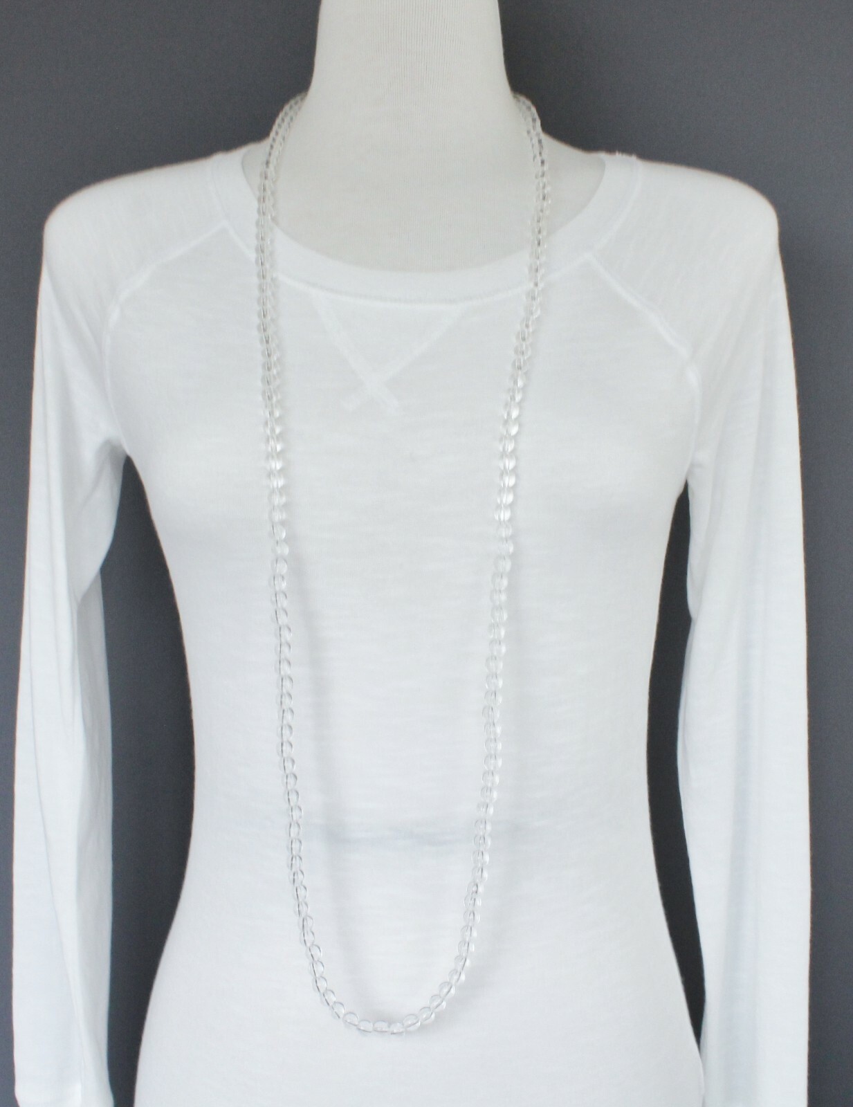 Clear bead long necklace extra long 44″ necklace beaded wrap double look wrapped