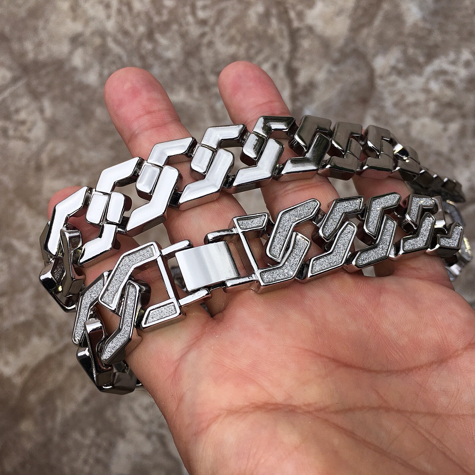 Men’s Sand Blast Chain Silver Tone Squared Links Hip Hop Necklace 20MM x 30″ in