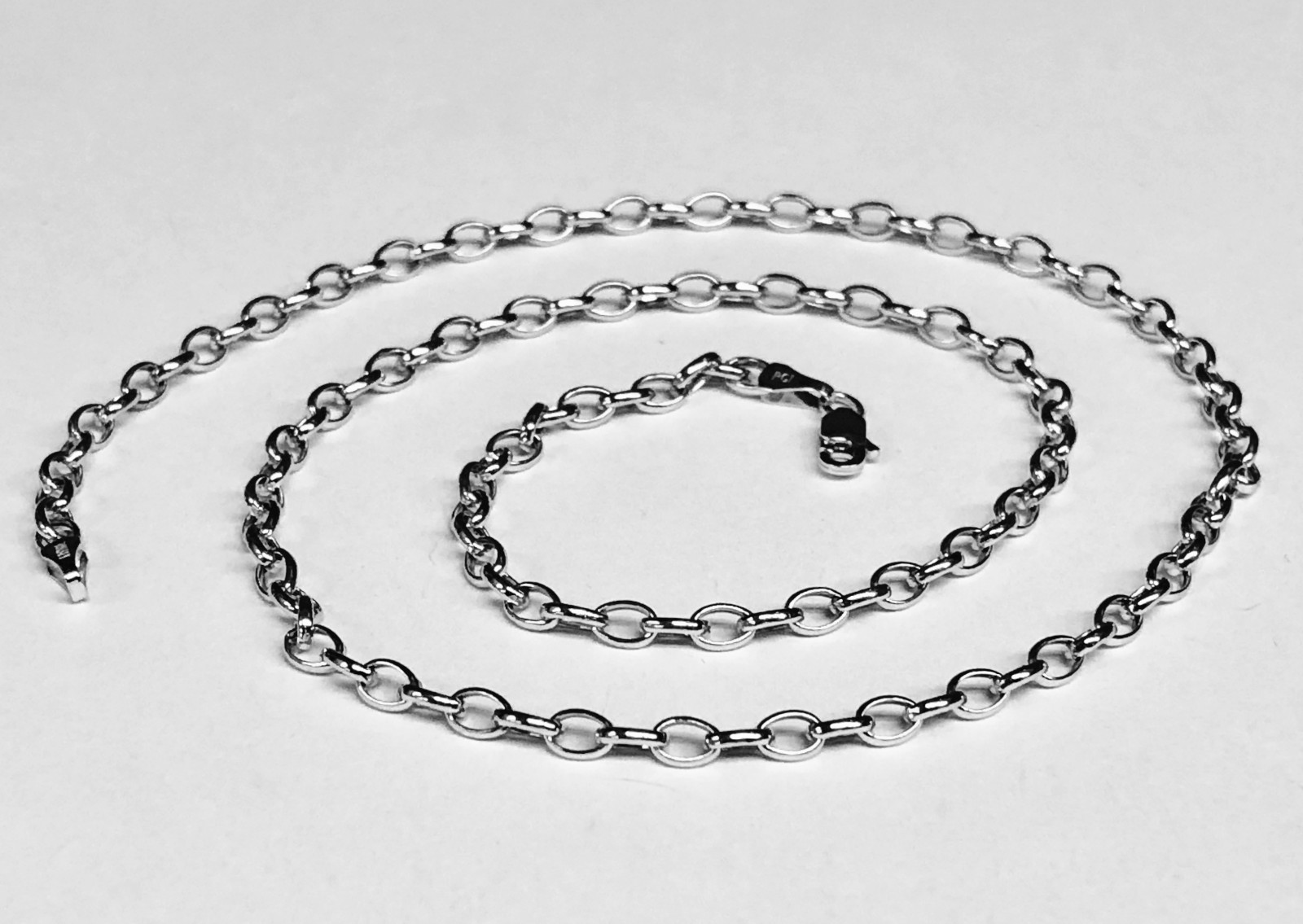 14k White Gold Oval Cable ROLO Link Pendant Chain/Necklace 18″ 3.3 mm 3.9 grams