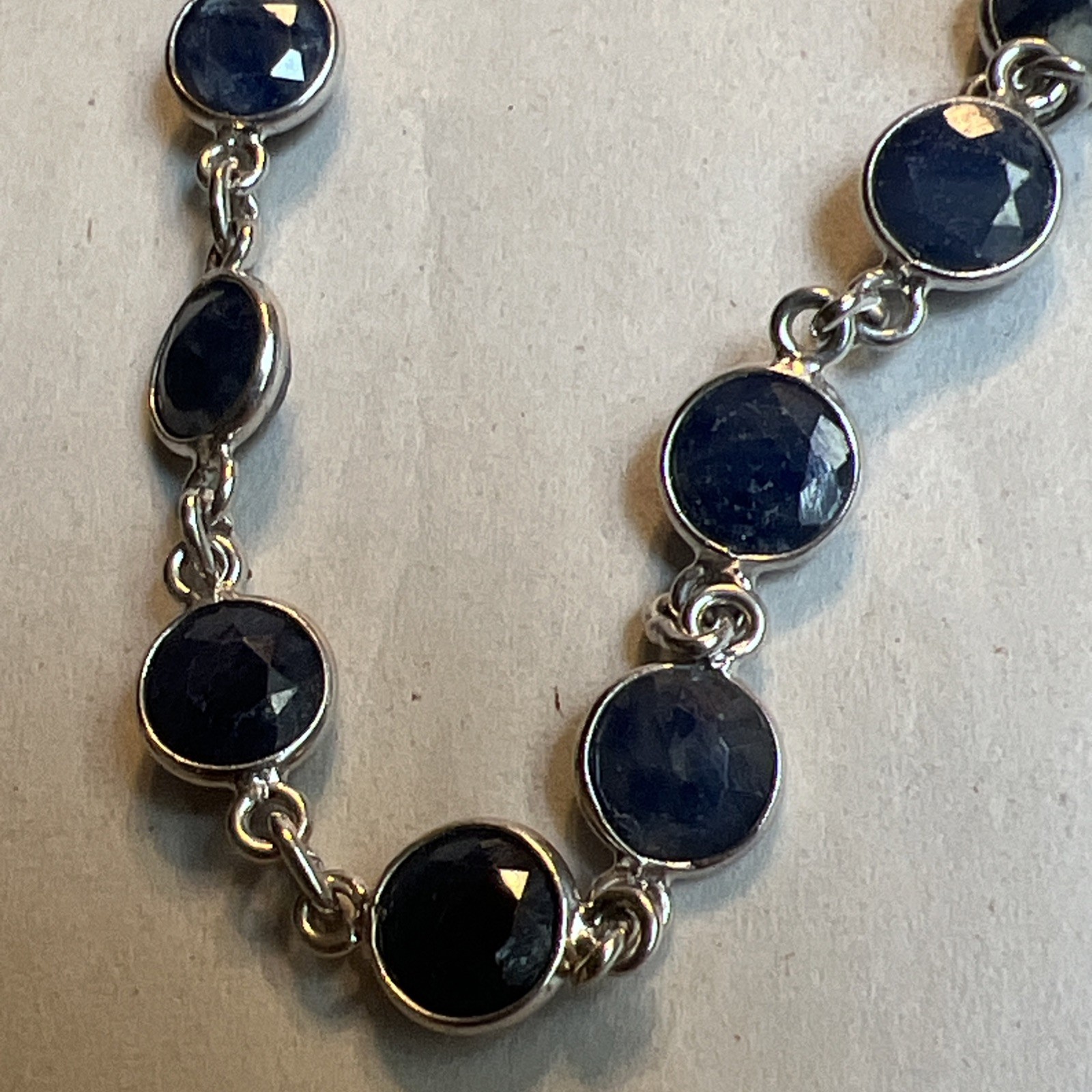 925 Sterling Silver Necklace Round Blue Sapphire Necklace 17″ #JN3
