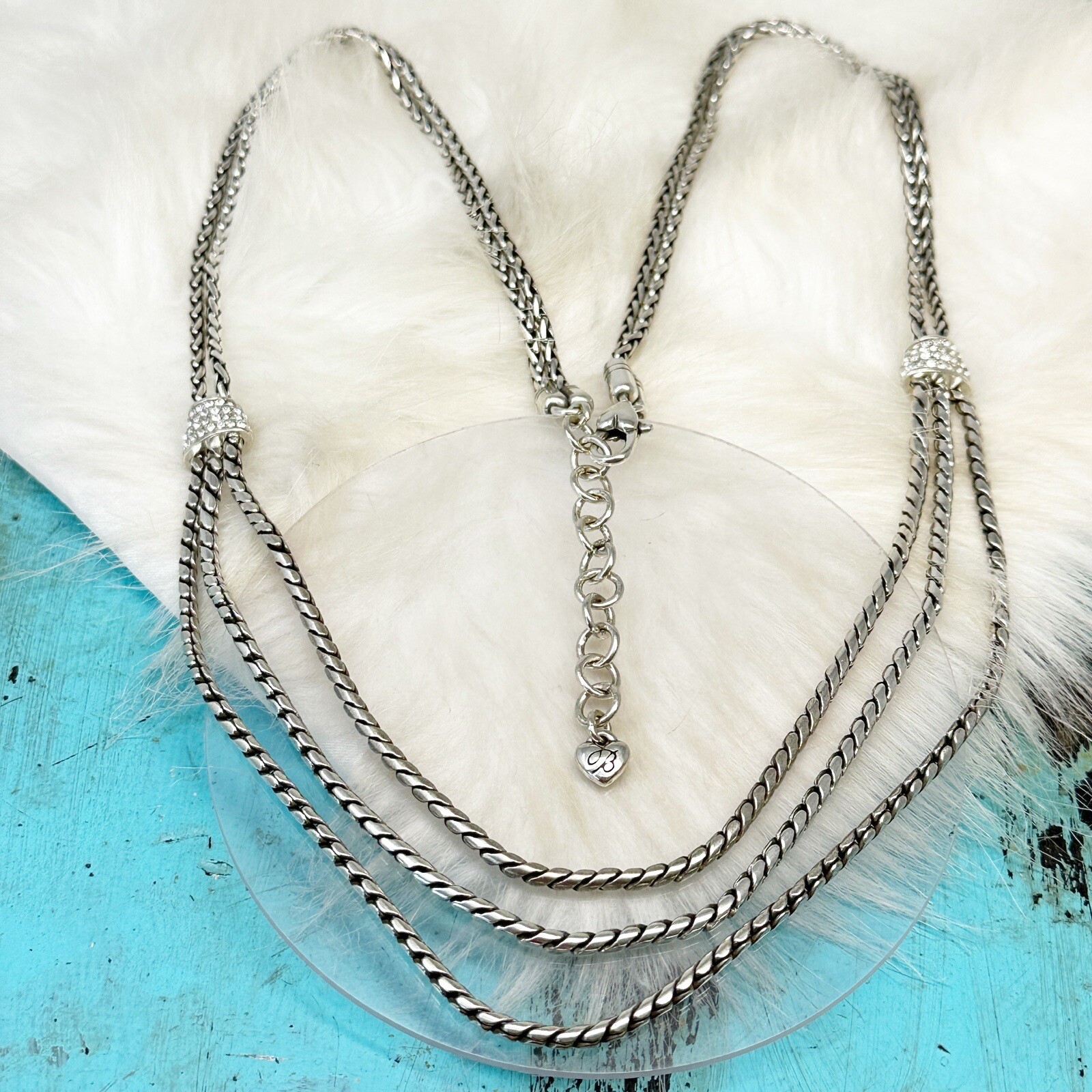 Brighton Meridian Crystal Station Layered Tier Necklace 25-27″ Silver Plate
