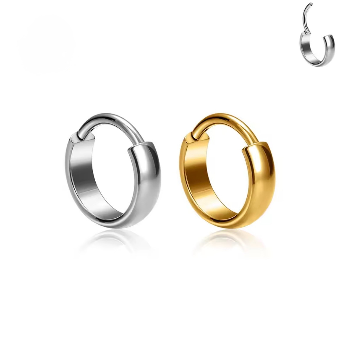 G23 Titanium Huggie Hoop Earrings 16G 12mm Implant Grade Clicker Gold Silver