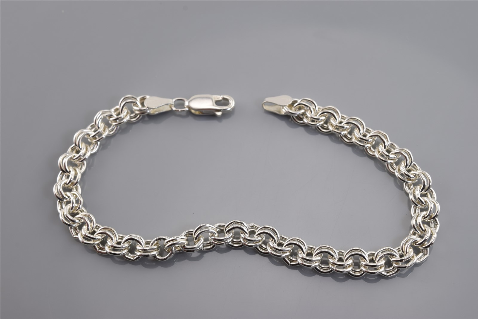 Sterling Silver 5mm Double Circle Linked 925 Bracelet 11g Lobster 7.5″