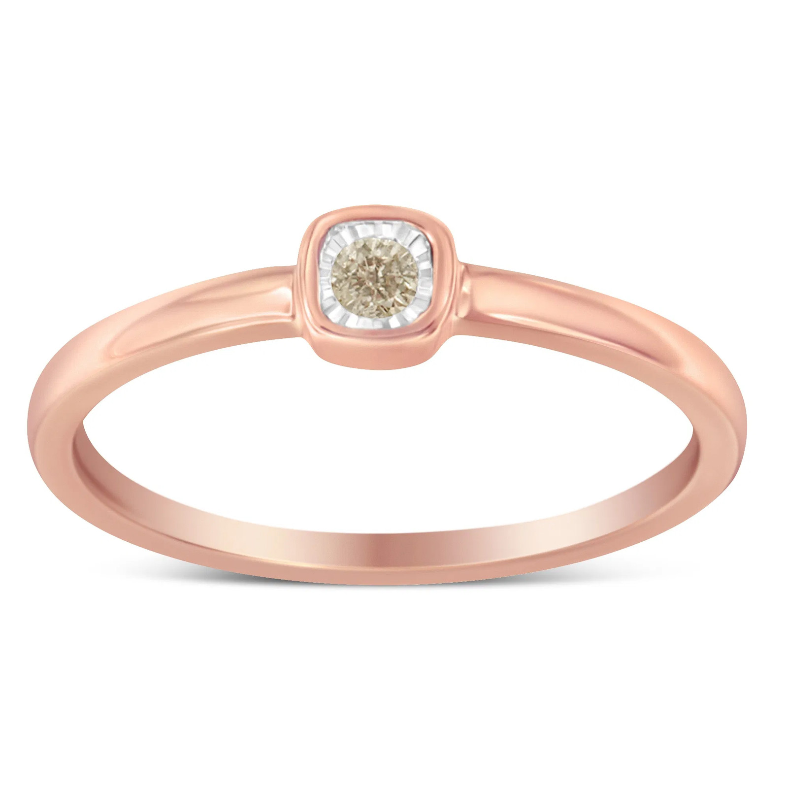 14K Rose Gold Plated .925 Sterling Silver 1/20 Carat Diamond Square Cushion-Shap