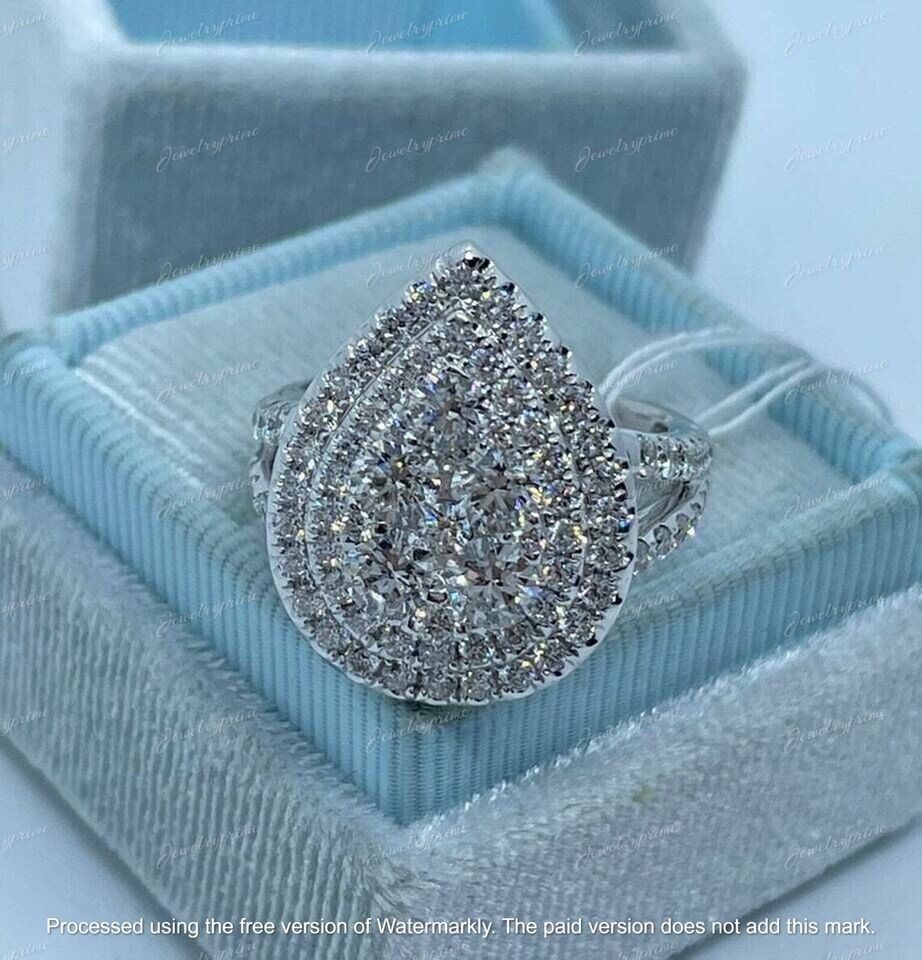 2Ct Round Lab-Created Diamond Pear Shape Engagement Ring 14K White Gold Plated