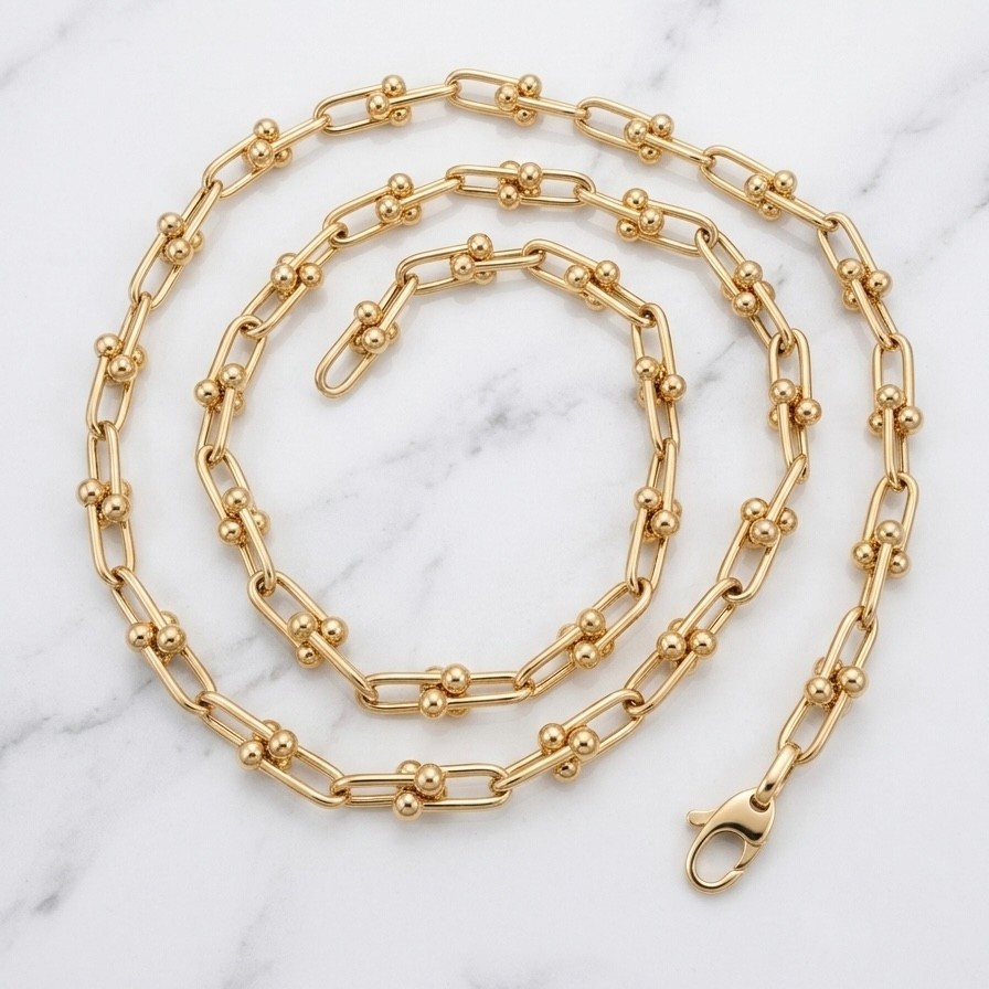 14K Yellow Gold Jax U Link Chain Statement Necklace 16″ 18″, 20″, 22″, 24″ 30″