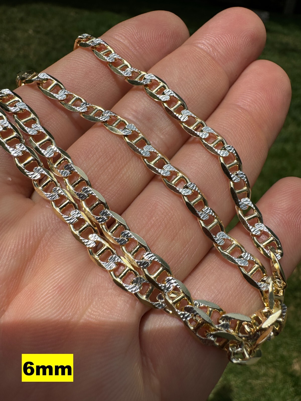925 Sterling Silver 14k Gold Plated Two Tone Diamond Cut Mariner Chain Bracelet