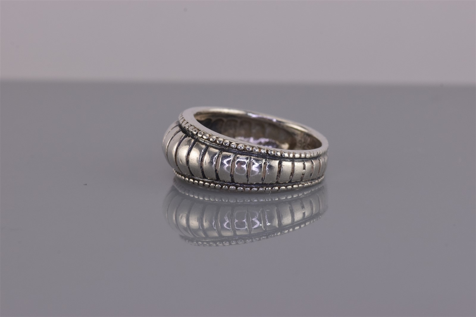 Sterling Silver 9mm Domed Coil Tapered Beaded Trim Band Ring 925 Sz: 7
