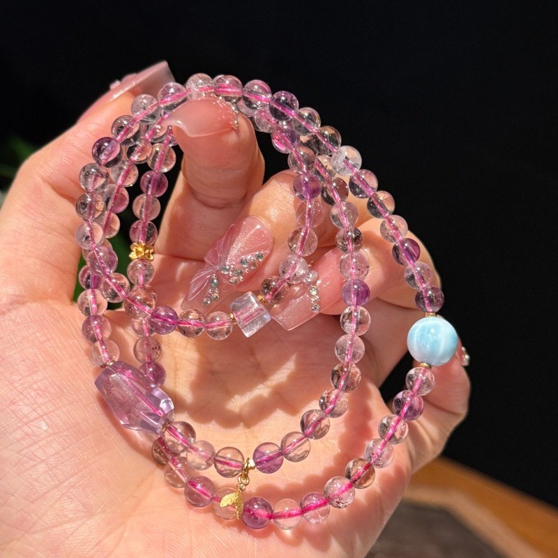 5mm Natural Amethyst and Larimar Handmade Bracelet