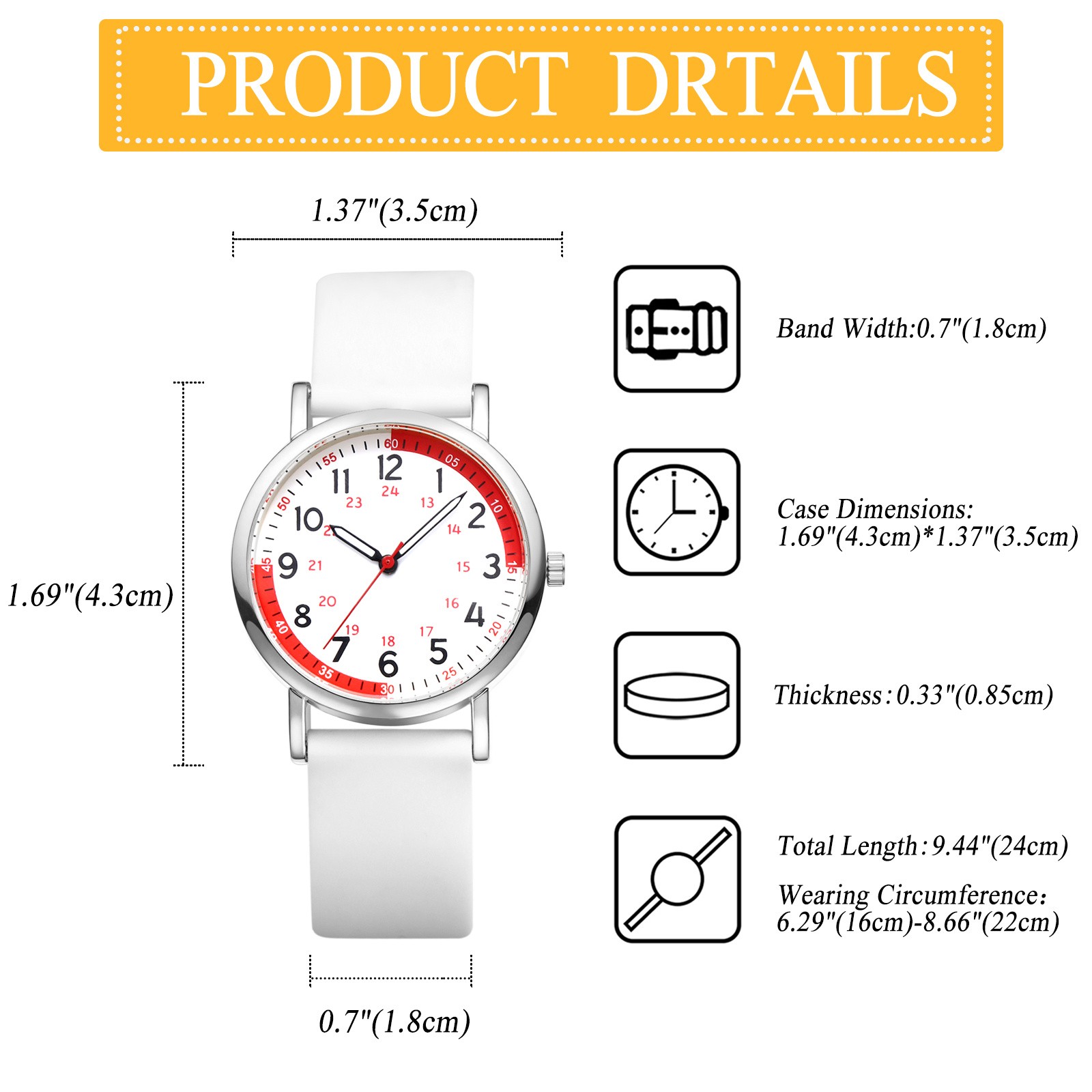 Men Women Easy Reader 24H/12H Dial Silicone Band Pulse Calculation Medical Watch