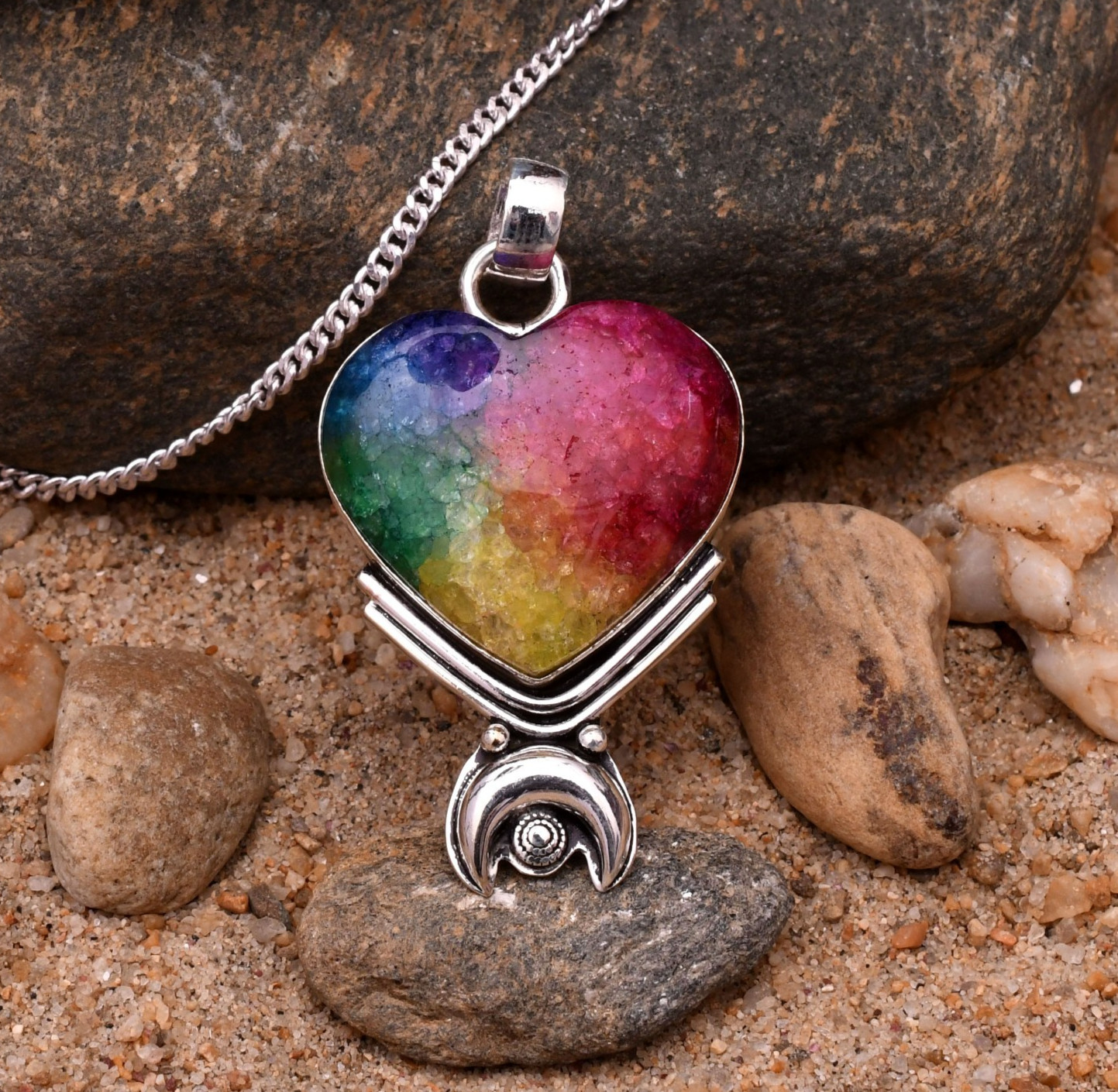 Solar Quartz Gemstone 925 Sterling Silver Handmade Pendant Approx – 1.77″