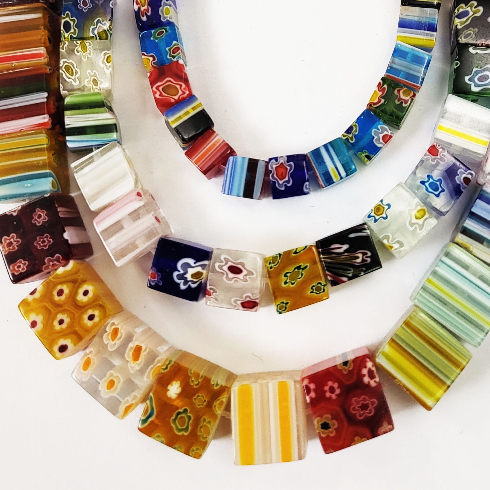 Multicolor Millefiori Glass Flower Cube Bead Square Crystal 15″ 6mm 8mm 10mm