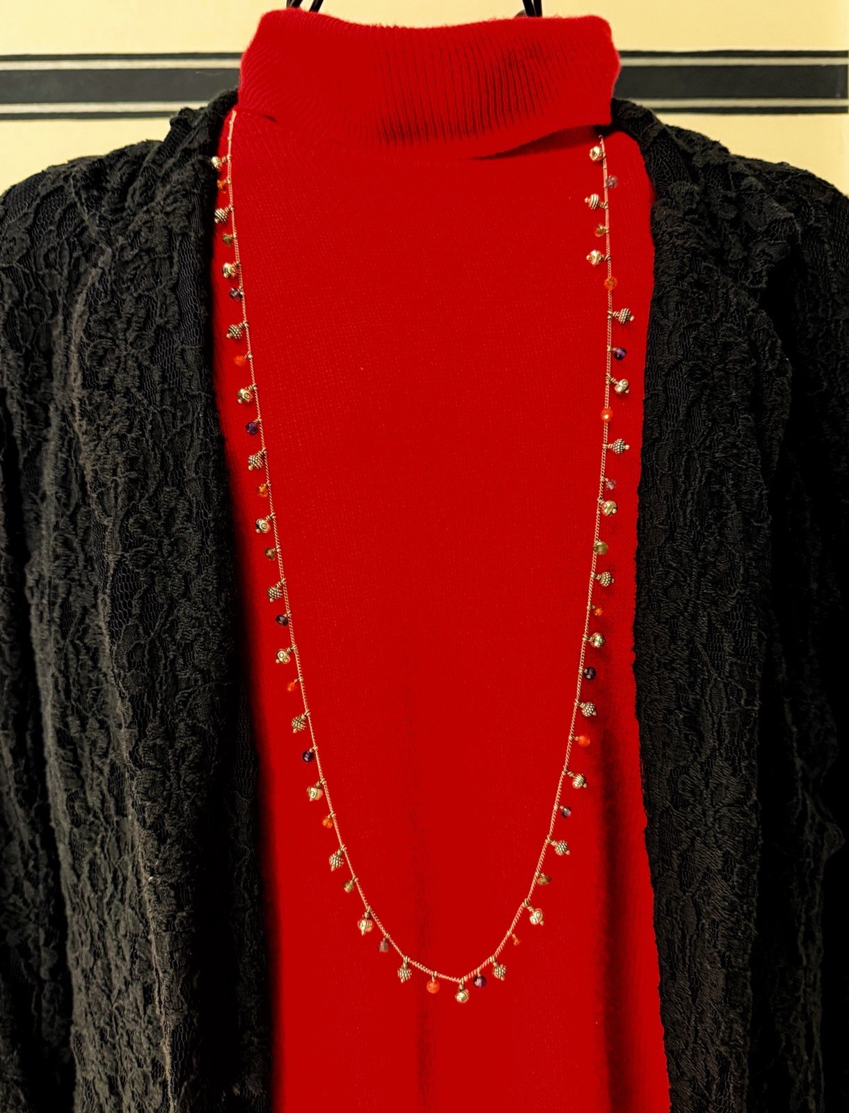 Brighton 40” Natural Crystal Station Necklace Silver Tone Long Layering Boho +2”