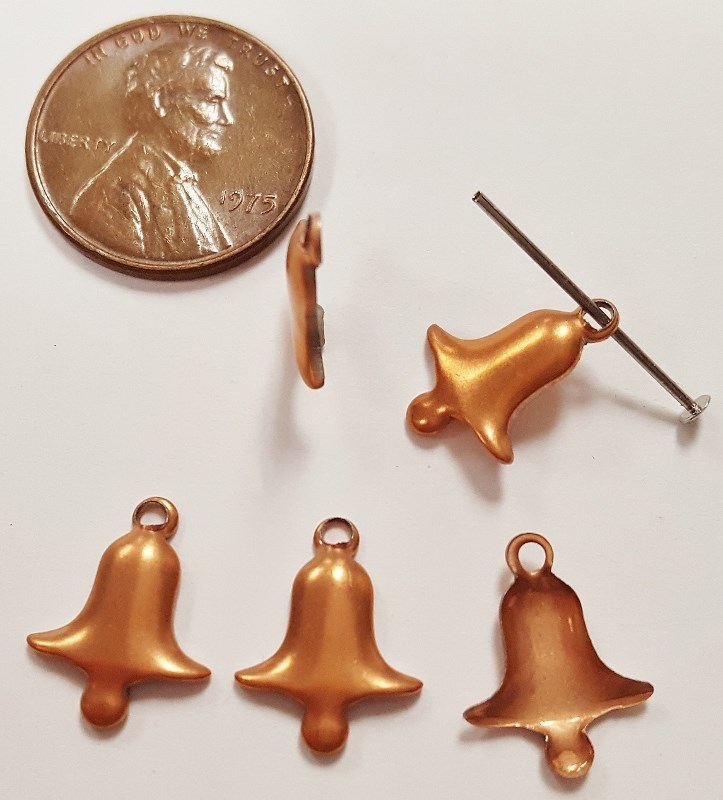 12 VINTAGE BELL RAISED 14x11mm. COPPER COATED STEEL FINDING BEAD CHARMS N42