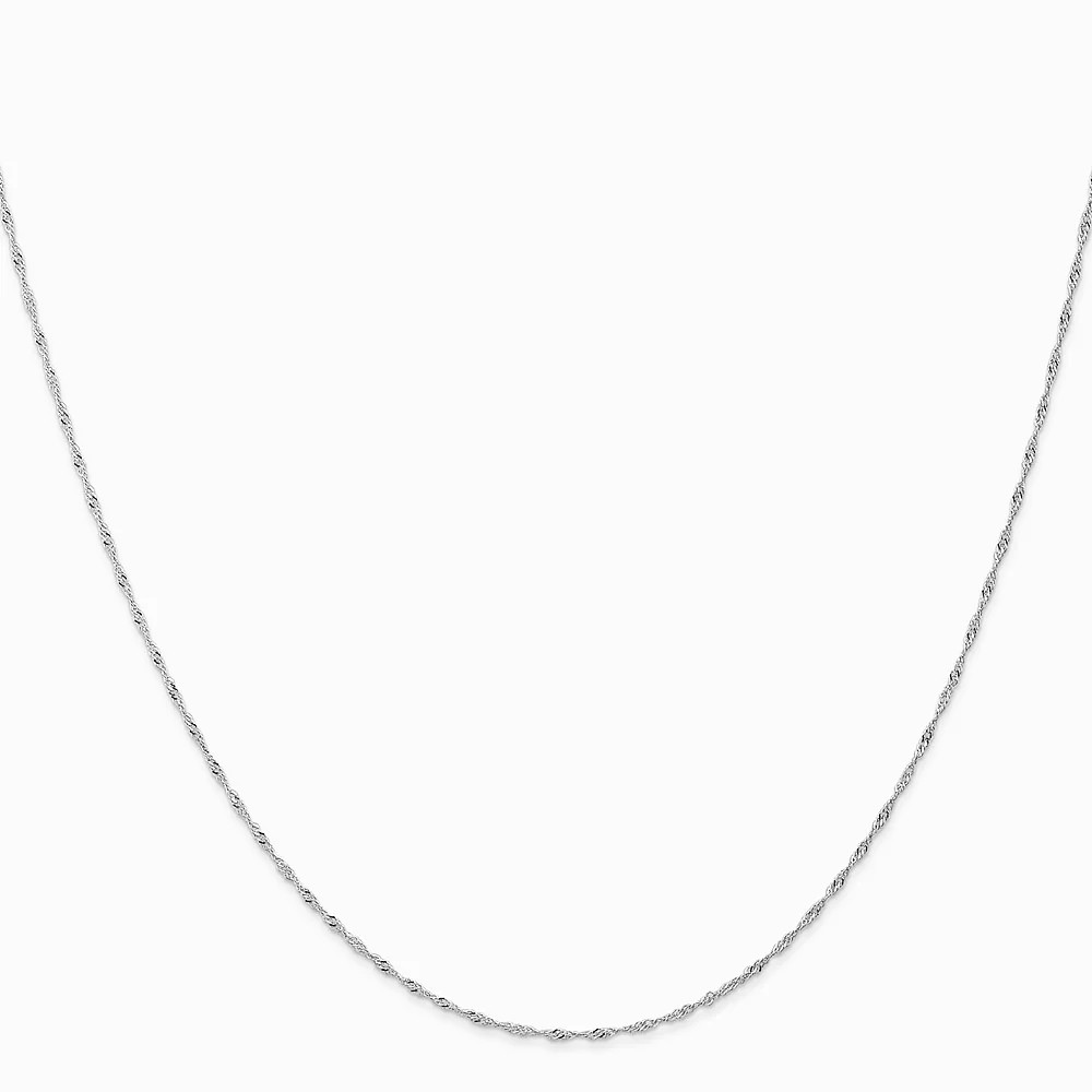 10K White Gold 1mm Carded Singapore Chain Necklace 16″-24″