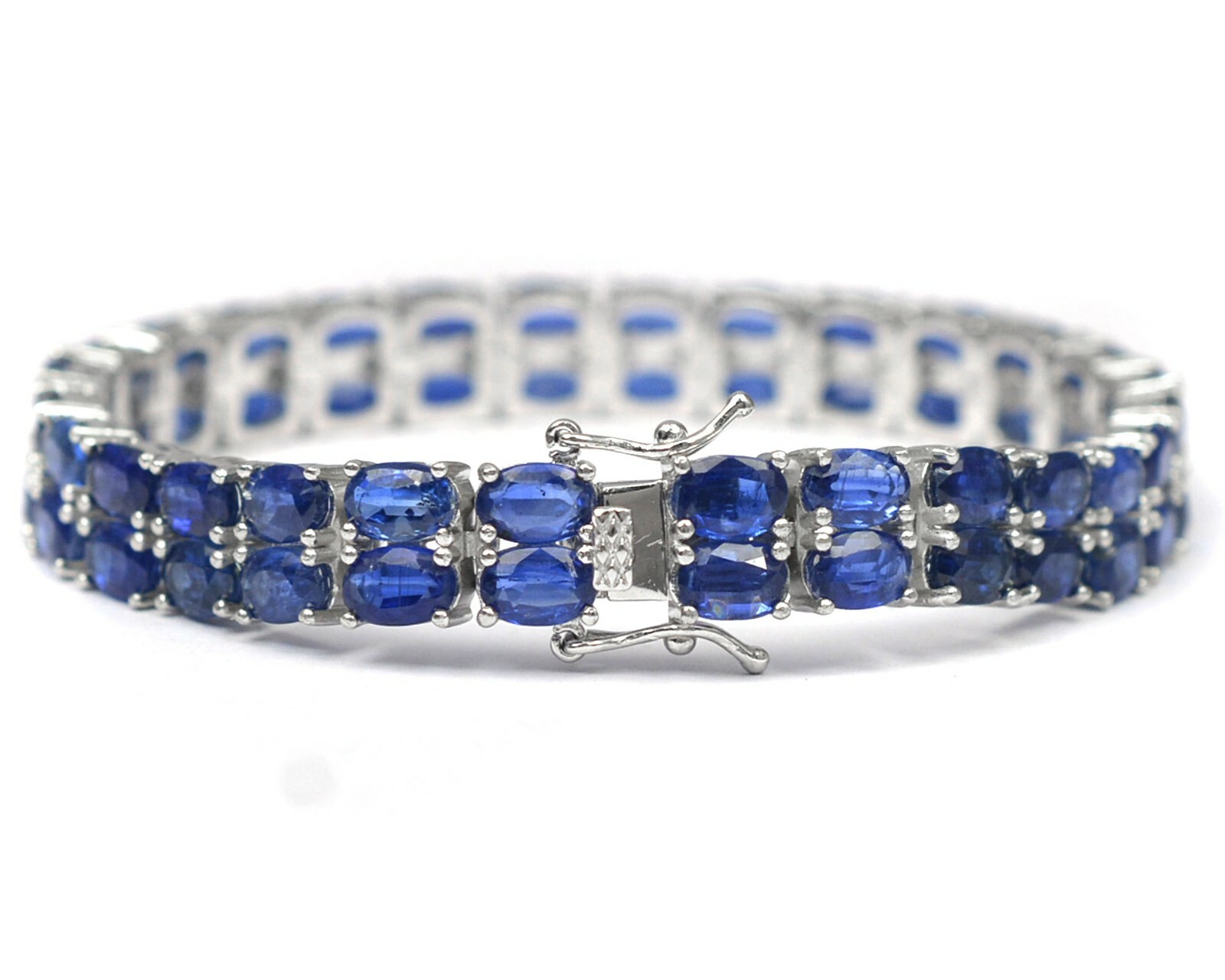 Natural Himalayan Kyanite Gemstone 925 Sterling Silver Two Line Tennis Bracelet