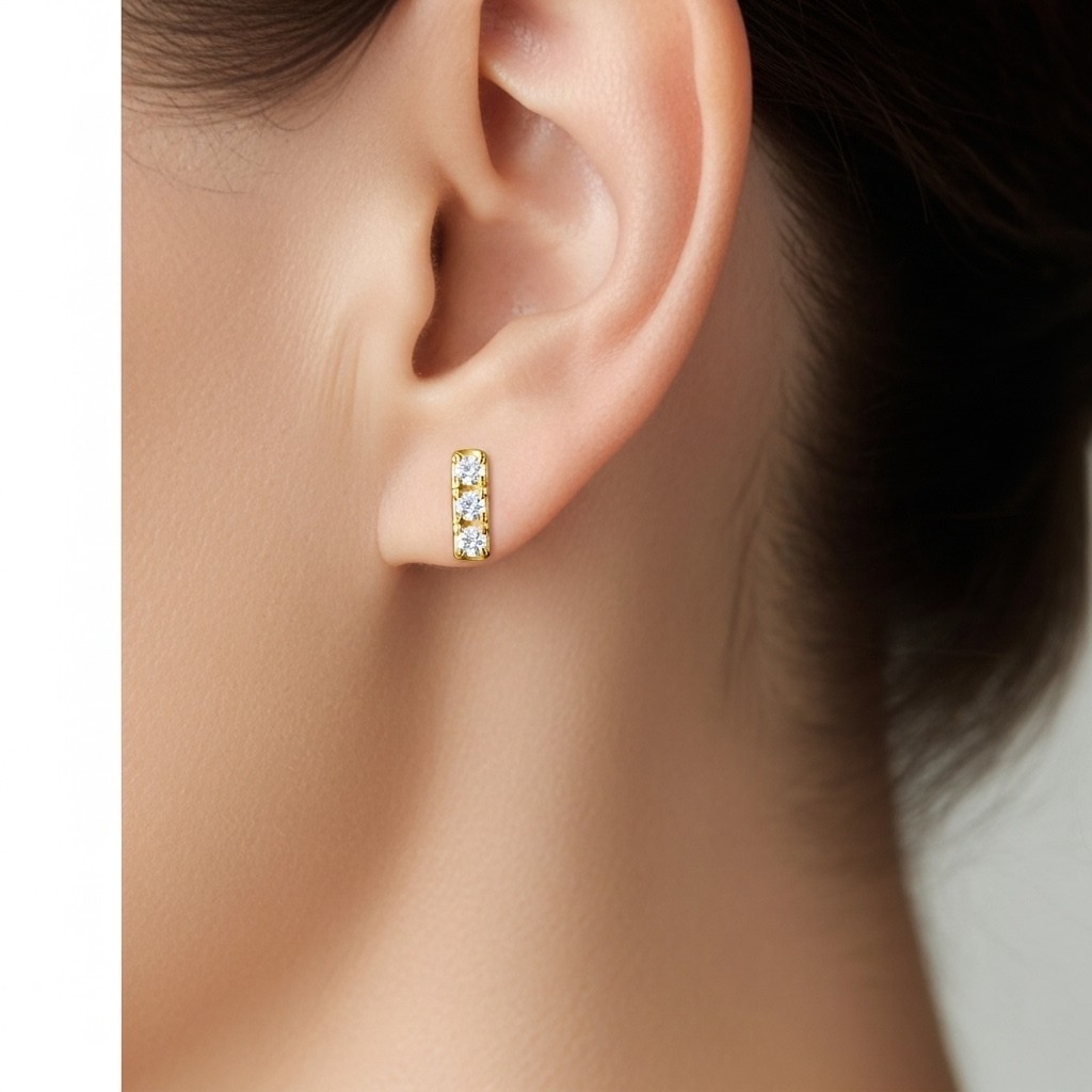 Moissanite Bar Stud Earrings 925 Sterling Silver Gold Plated Gift