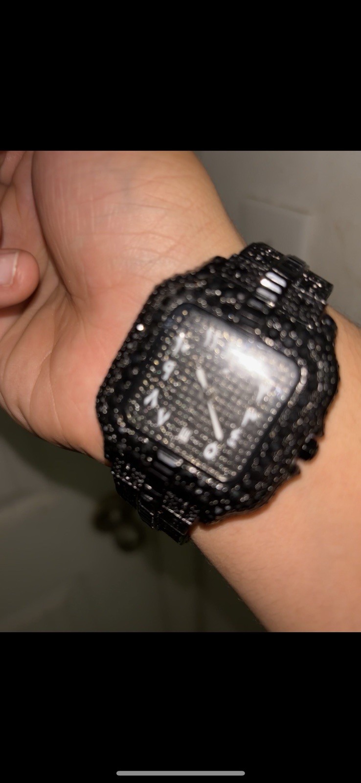 Black Iced Out Mossenite Watch With Arabic Numerals And Glow In The Dark