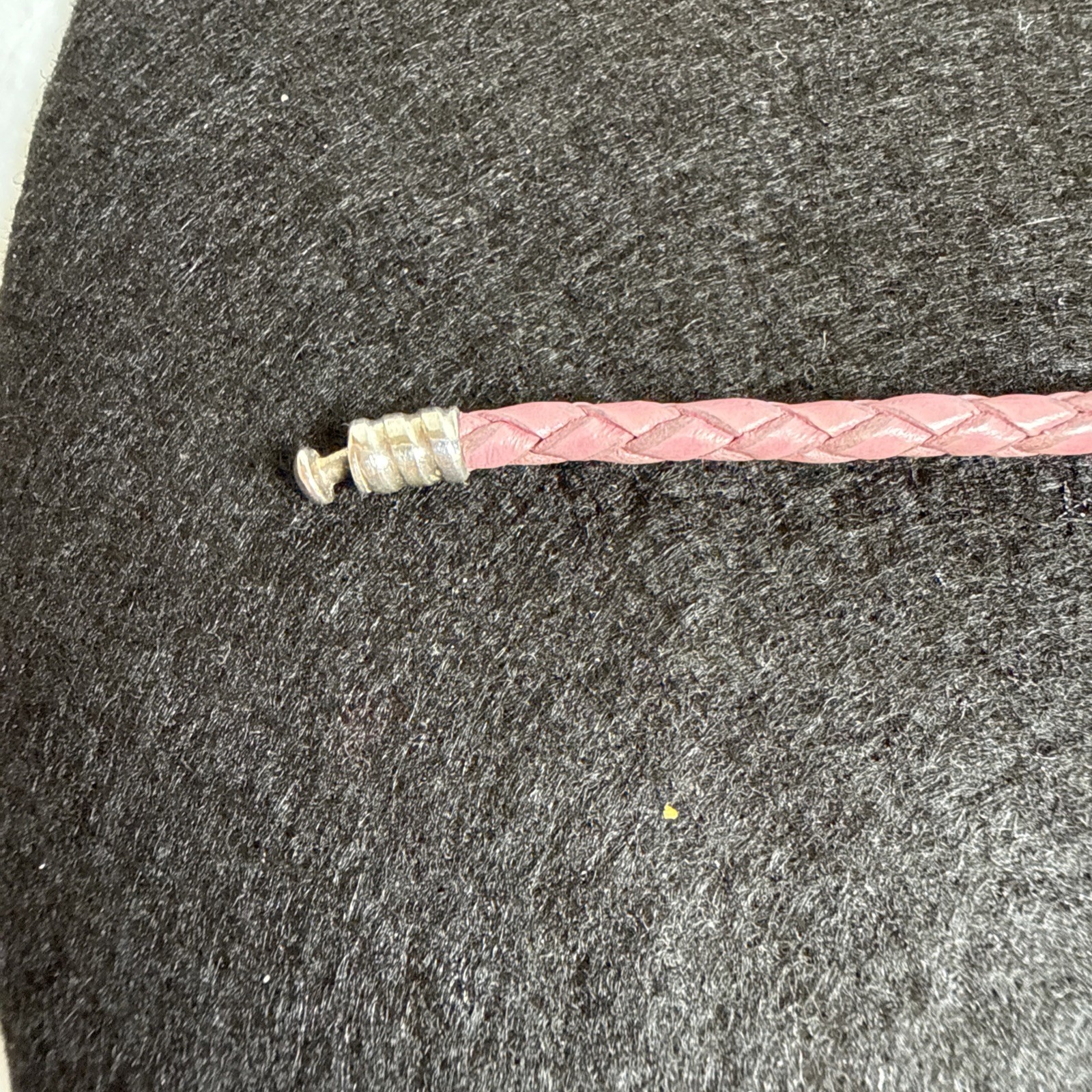 Pandora 925 Sterling Silver Moments Pink Leather Braided Bracelet 7.2 in.