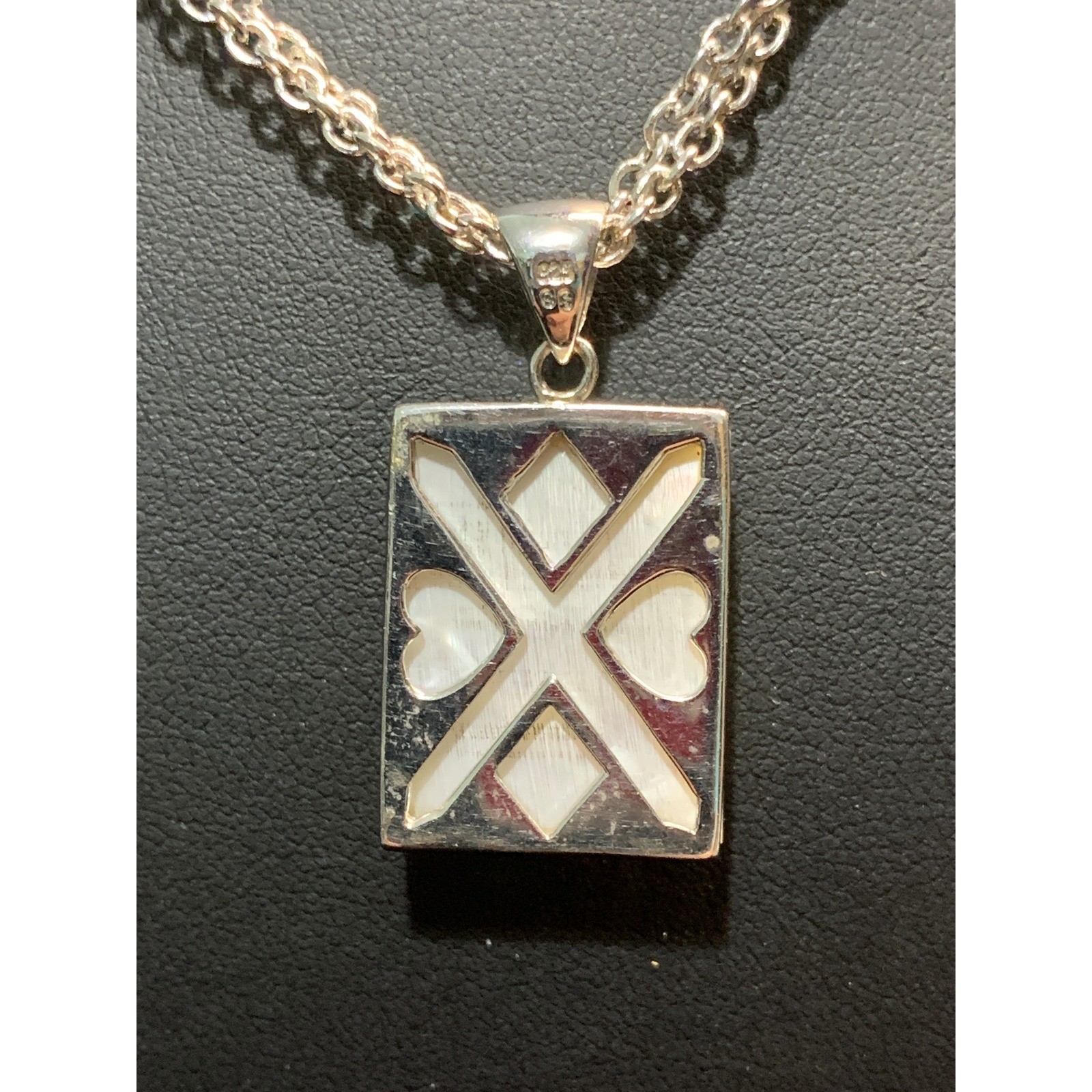 Sterling Silver Mother of Pearl Onyx Quartz Beaded Necklace 925 Pendant 17-19in