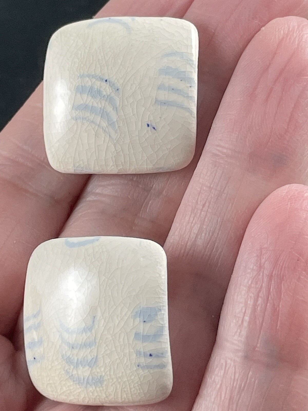 Vintage Artisan Blue & White 1” Square Ceramic Earrings