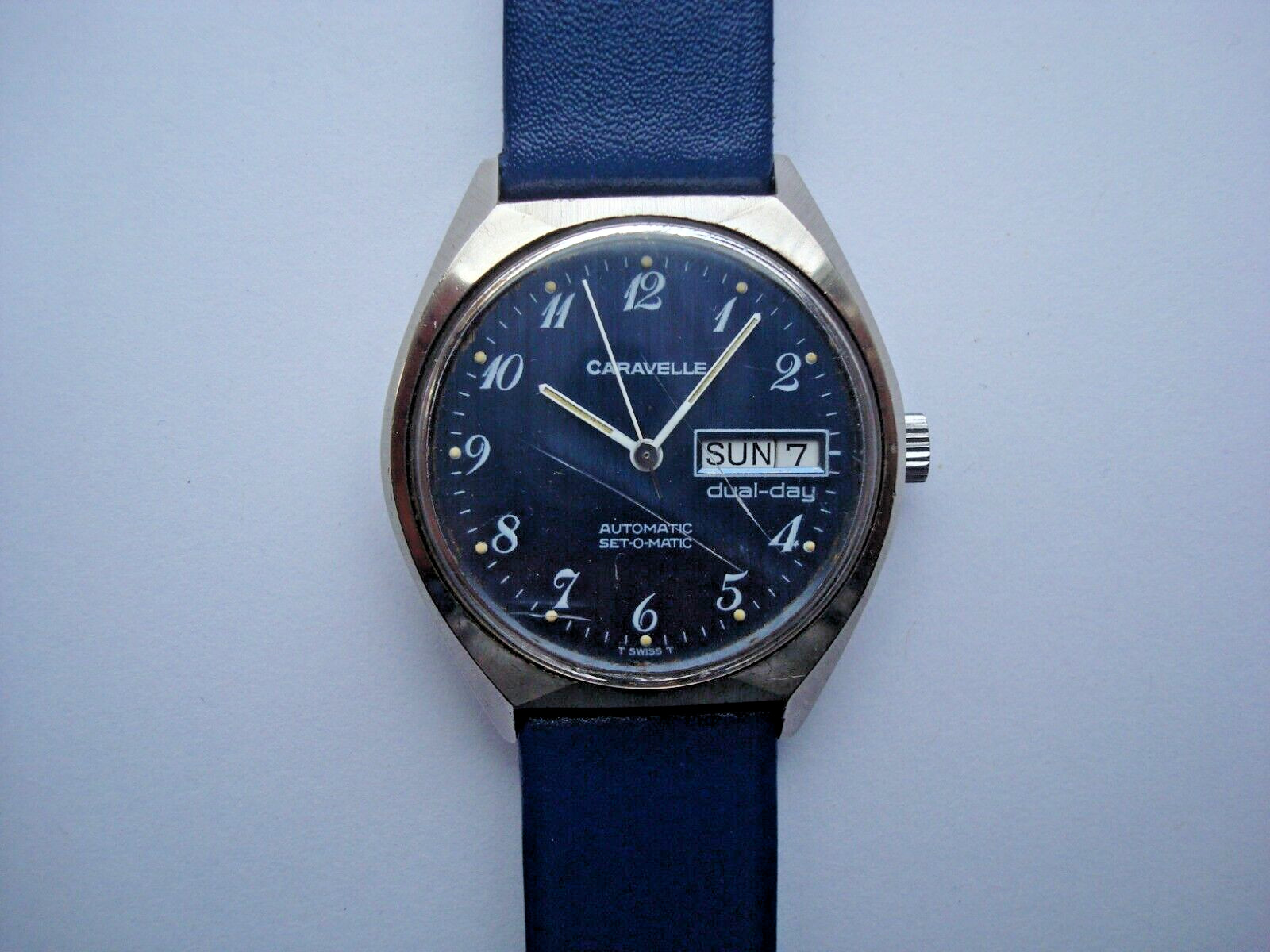 Caravelle Bulova Dual Day Men’s Automatic Watch ETA 2879 Blue Dial New Band Runs