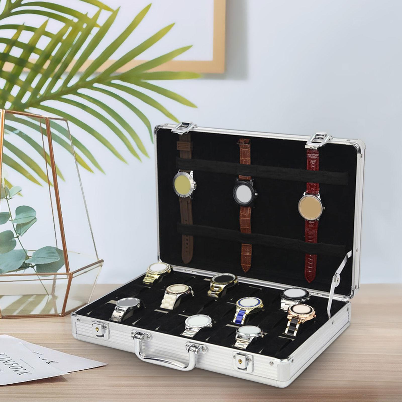 Aluminum Watch Case 24 Grids Briefcase Storage Box Watches Collectors Display