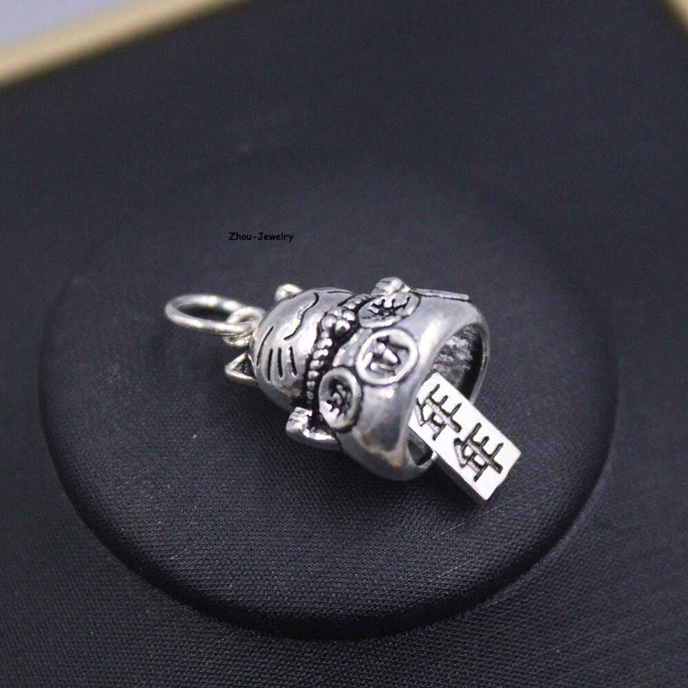 Real S925 Sterling Silver Pendant Men Women Fortune Cat Pendant 28*14mm 3-4g