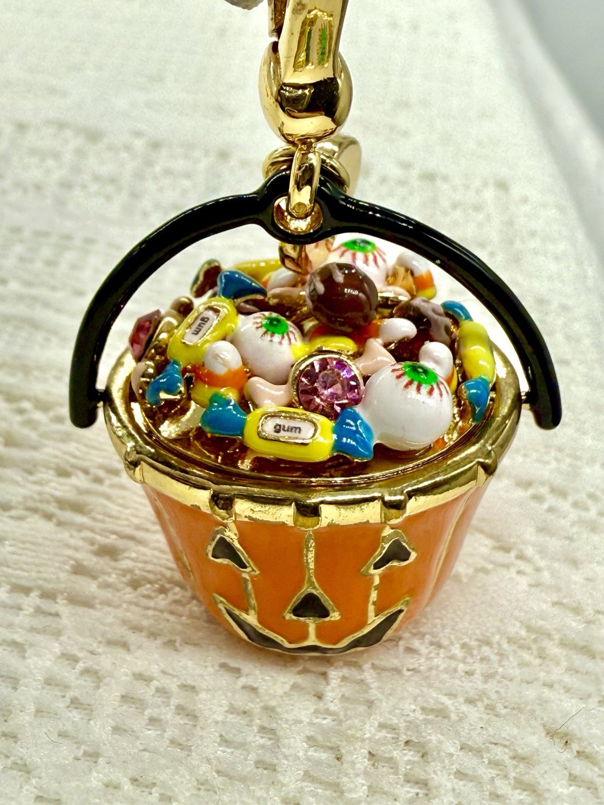 HALLOWEEN PUMPKIN CANDY BUCKET CHARM Pendant Gemstone Jack O Lantern Y2K Jewelry