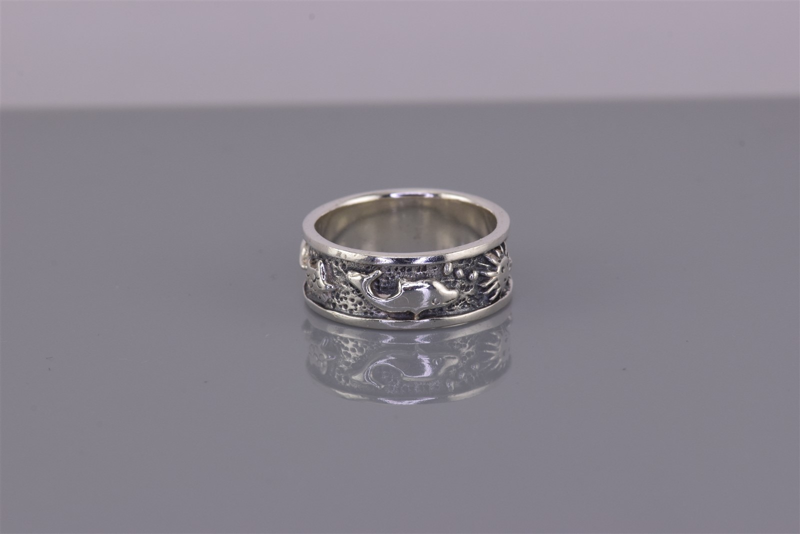 Peter Stone Sterling Silver Sun Stars Dolphins Beach Theme Band Ring 925 Sz: 5