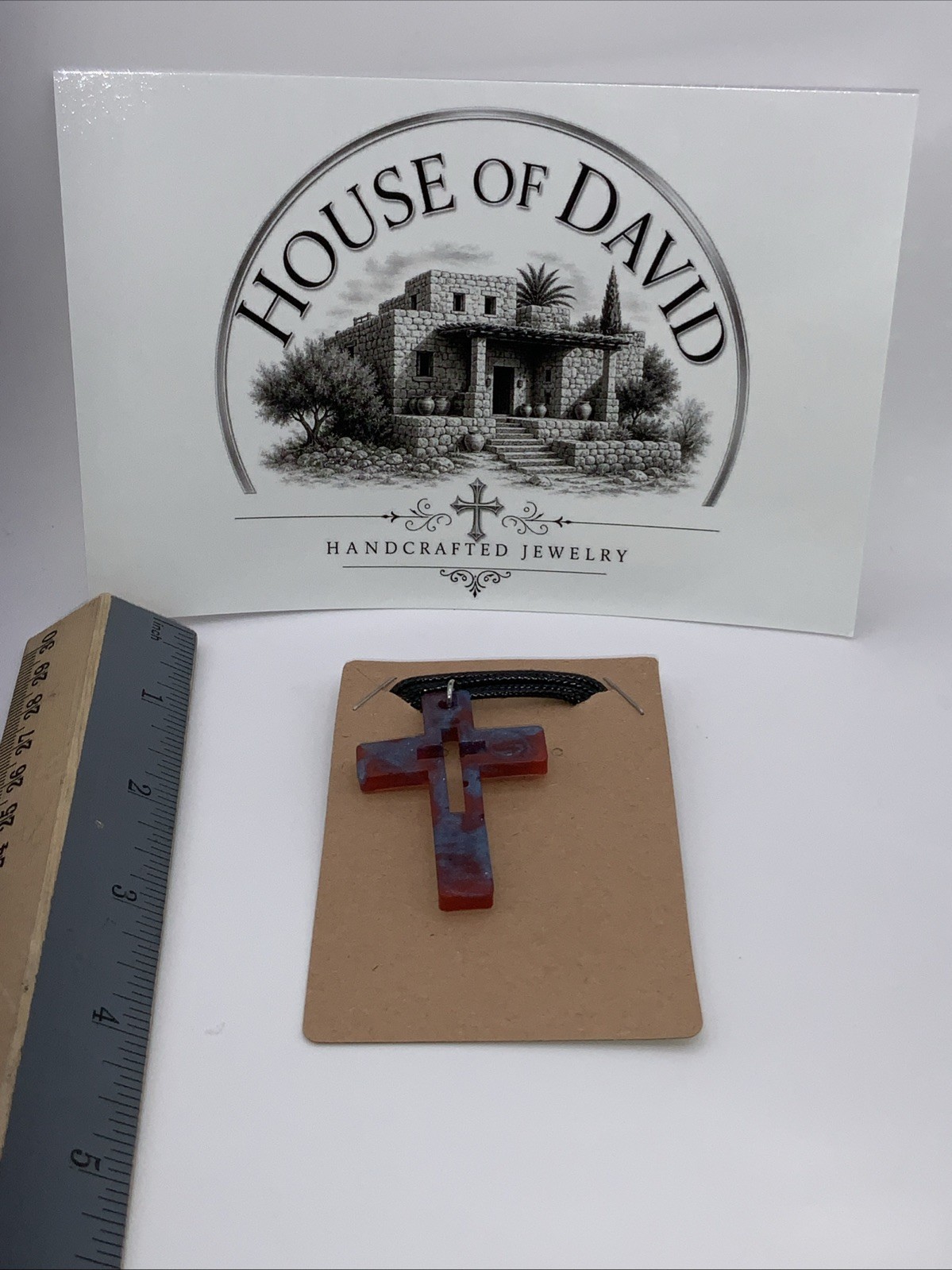 House Of David Fire And Sky Color. Handmade Cross Necklace One Of A Kind