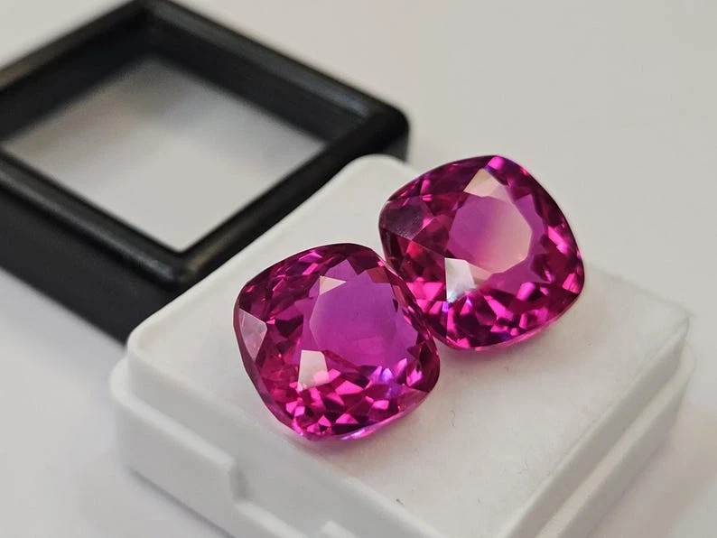 20-22 Ct Pair Certified Natural Ceylon Pink Sapphire Cushion Loose Gemstone Cut