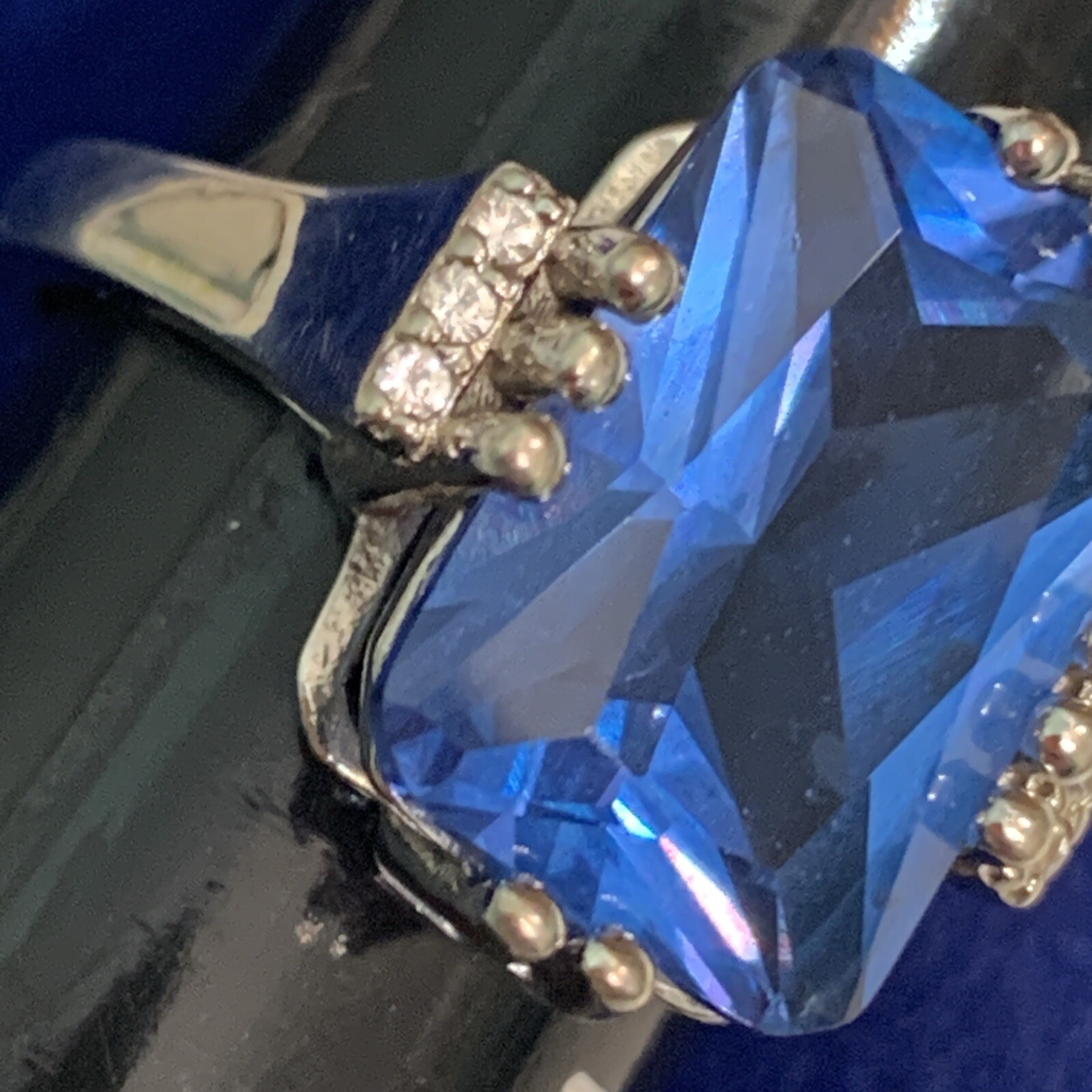 925 Sterling DK Created Blue Spinel And Accent Stones Ring Size 7